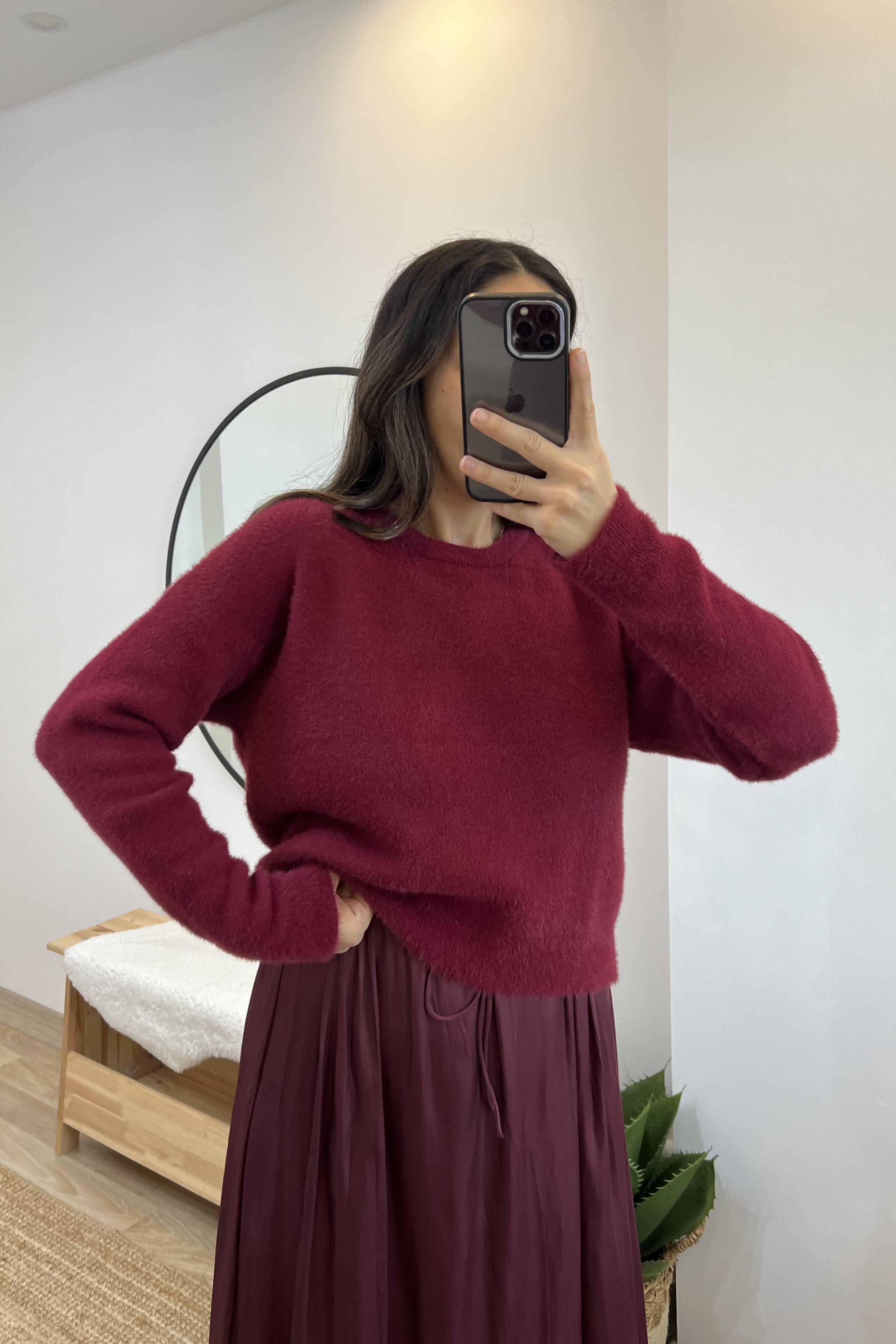 Md Bordo Yumoş Dokulu Kazak uygun fiyatlarda www.butikhola.com adresinde