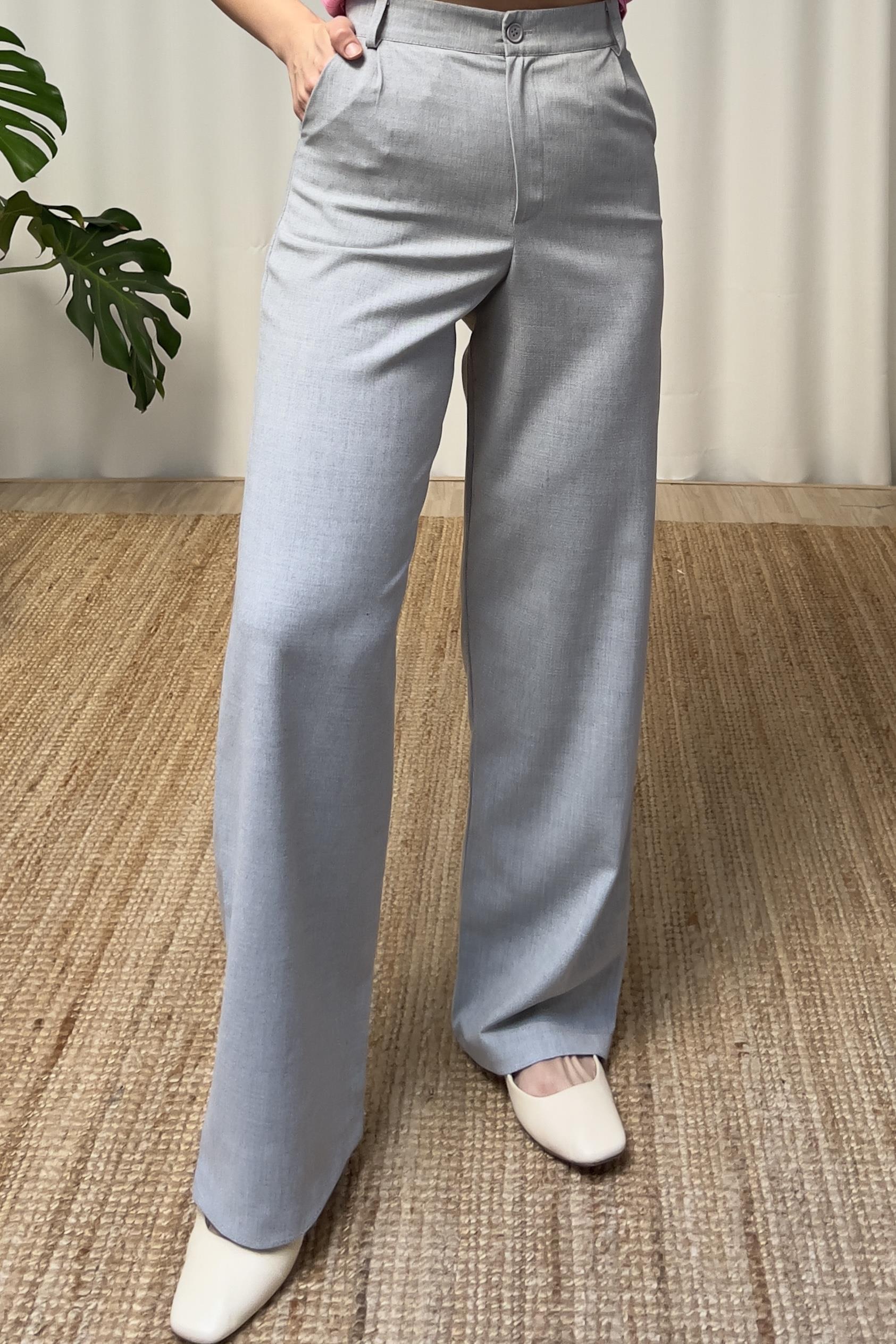 MD Gri Yüksek Bel Straight Fit Pantolon uygun fiyatlarda www.butikhola.com adresinde