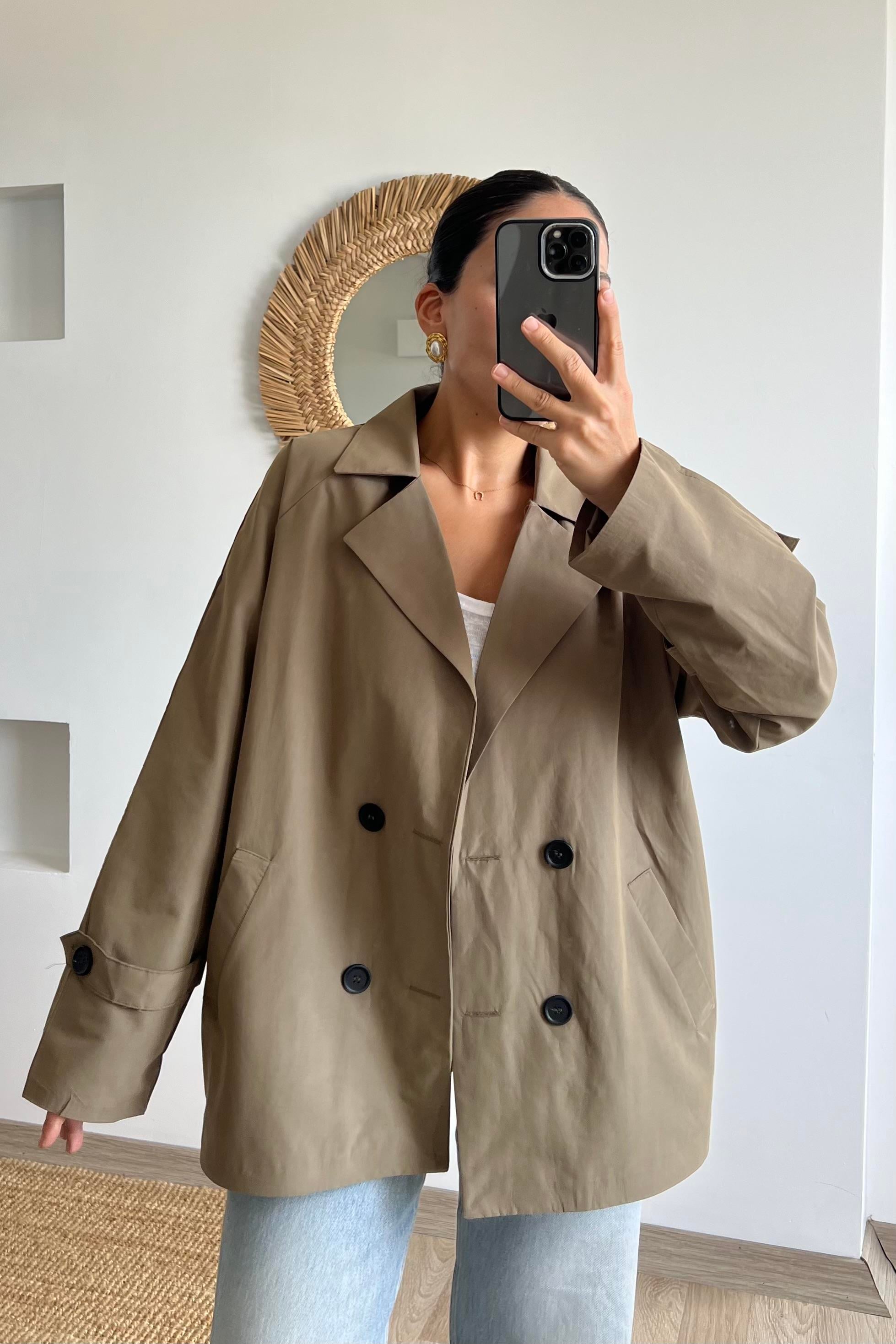 Md Haki Arkası Düğmeli Kısa Trençkot uygun fiyatlarda www.butikhola.com adresinde