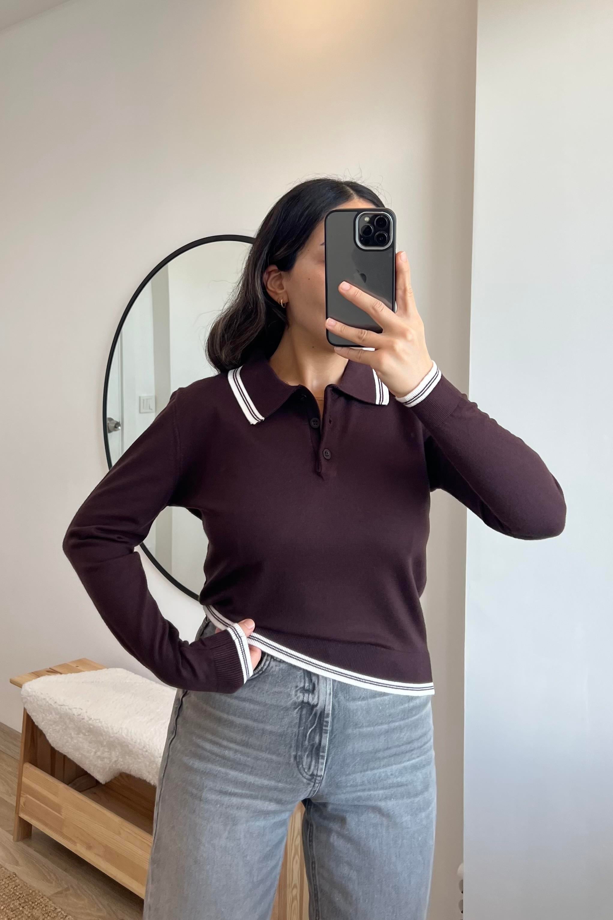 MD Kahverengi Polo Yaka Biye Detaylı Triko uygun fiyatlarda www.butikhola.com adresinde