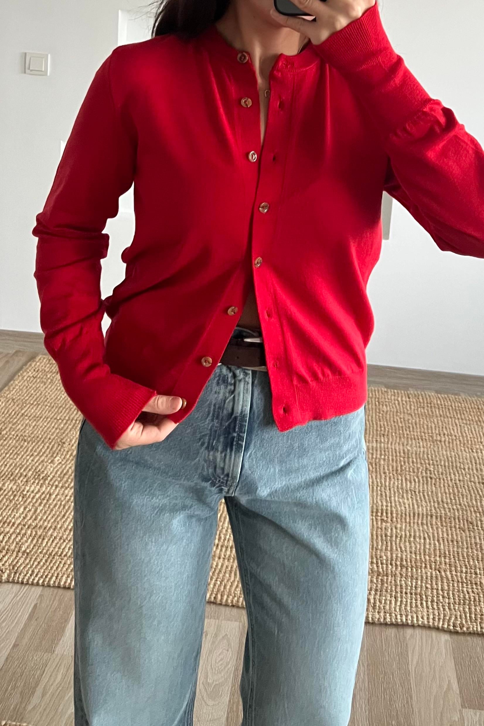 Md Kırmızı Yumuşak Dokulu Hırka uygun fiyatlarda www.butikhola.com adresinde