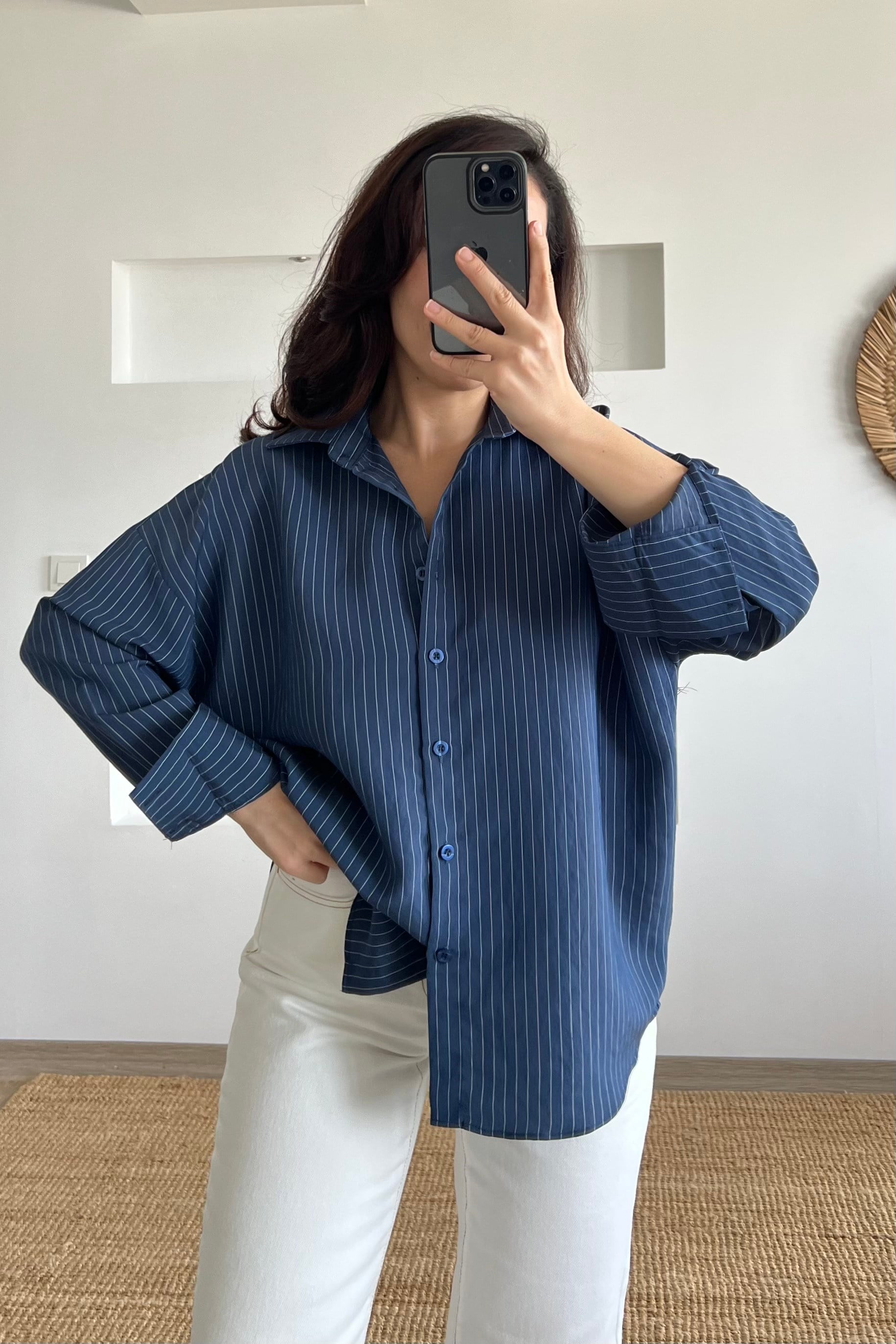 Md Mavi %100 Pamuk Çizgili Gömlek uygun fiyatlarda www.butikhola.com adresinde