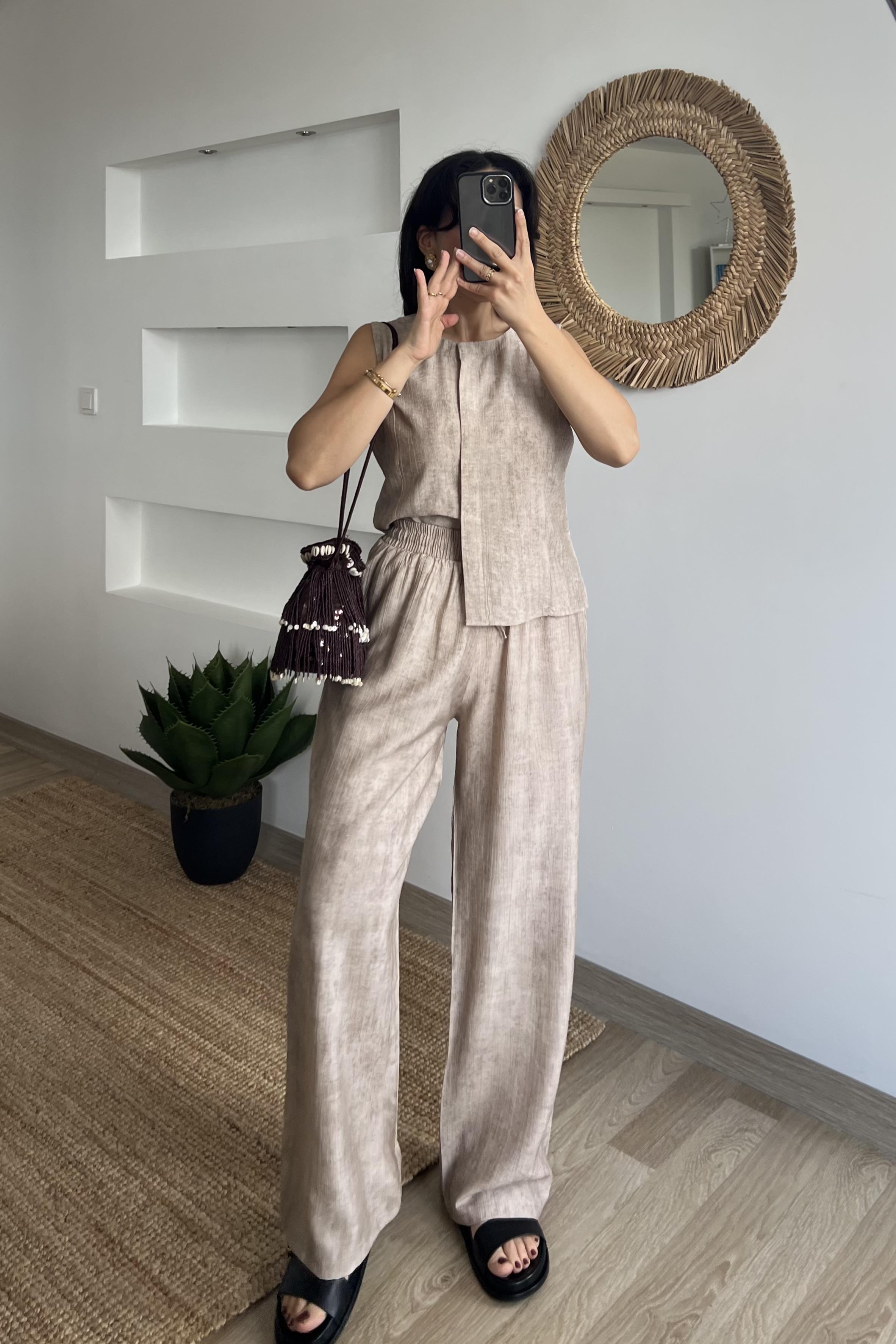 MD Taş Rengi Patlı Yelek Pantolon Takım uygun fiyatlarda www.butikhola.com adresinde