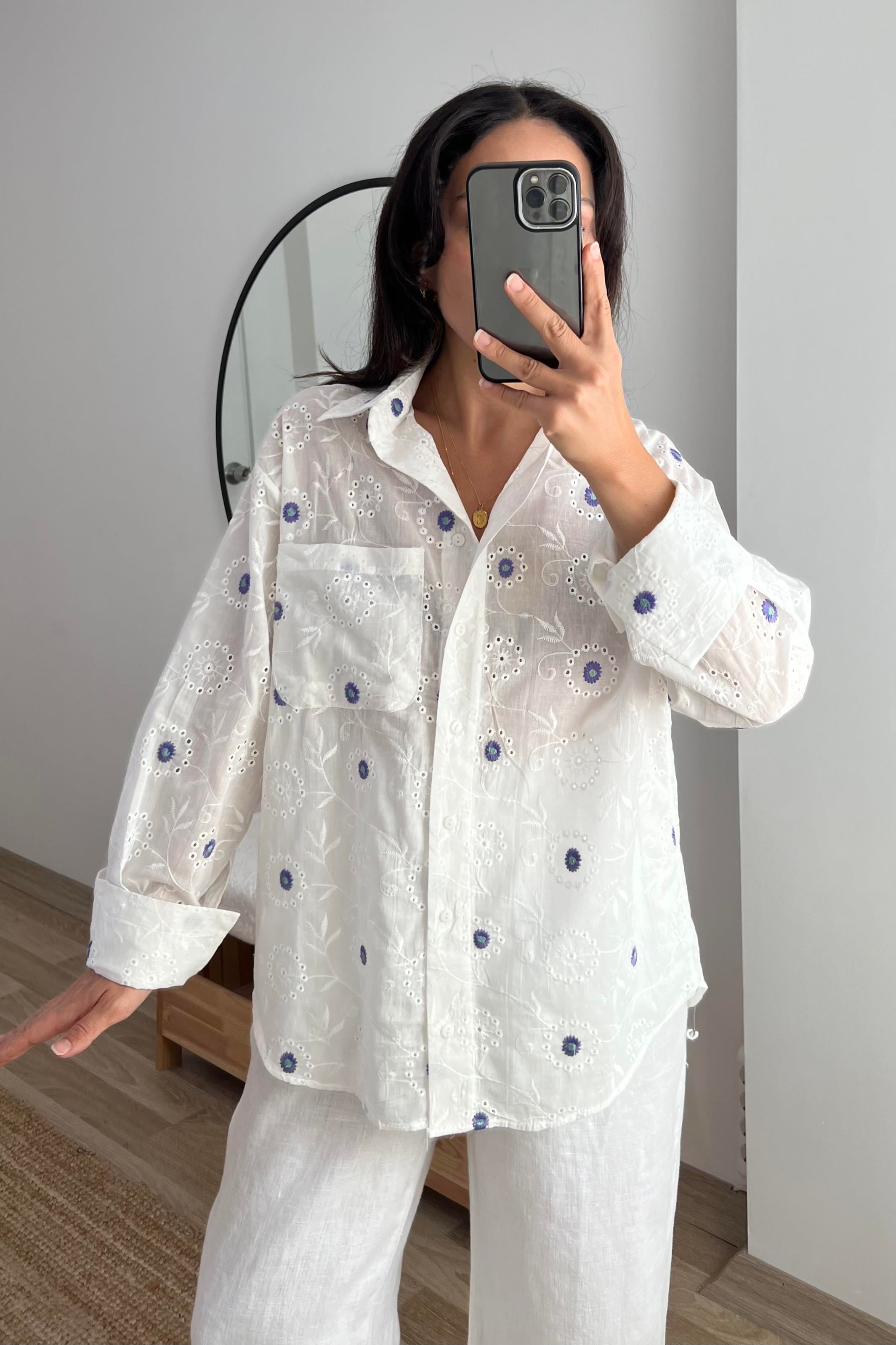 Mor Çiçek Nakışlı Fisto Gömlek uygun fiyatlarda www.butikhola.com adresinde