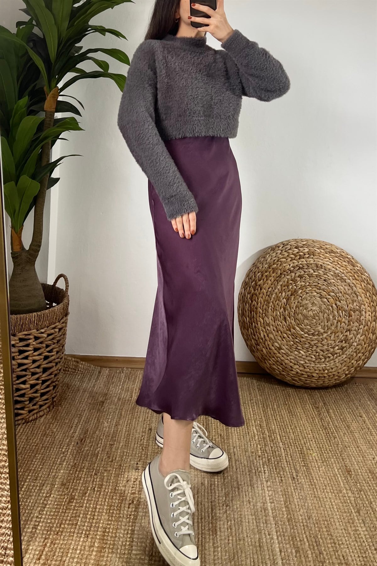Mürdüm Beli Lastikli Saten Etek uygun fiyatlarda www.butikhola.com adresinde