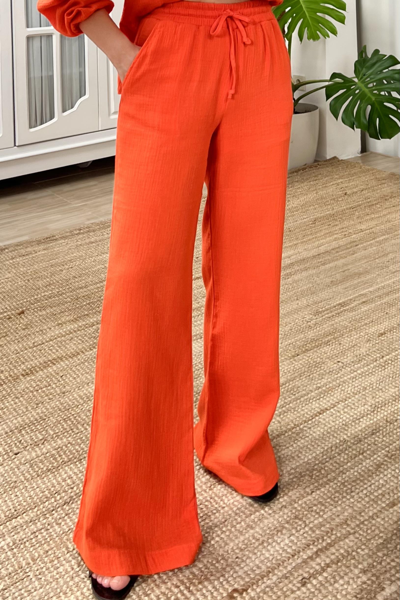 Nar Çiçeği Bol Paça Müslin Pantolon uygun fiyatlarda www.butikhola.com adresinde