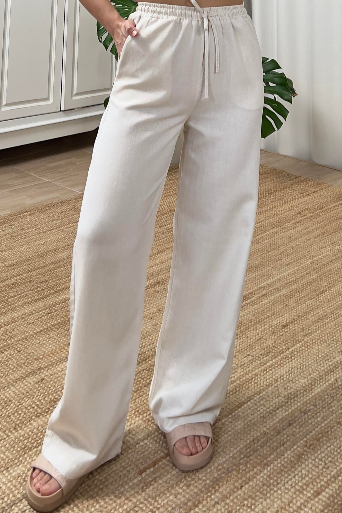 Natural Beli İpli Cepli Keten Pantolon uygun fiyatlarda www.butikhola.com adresinde