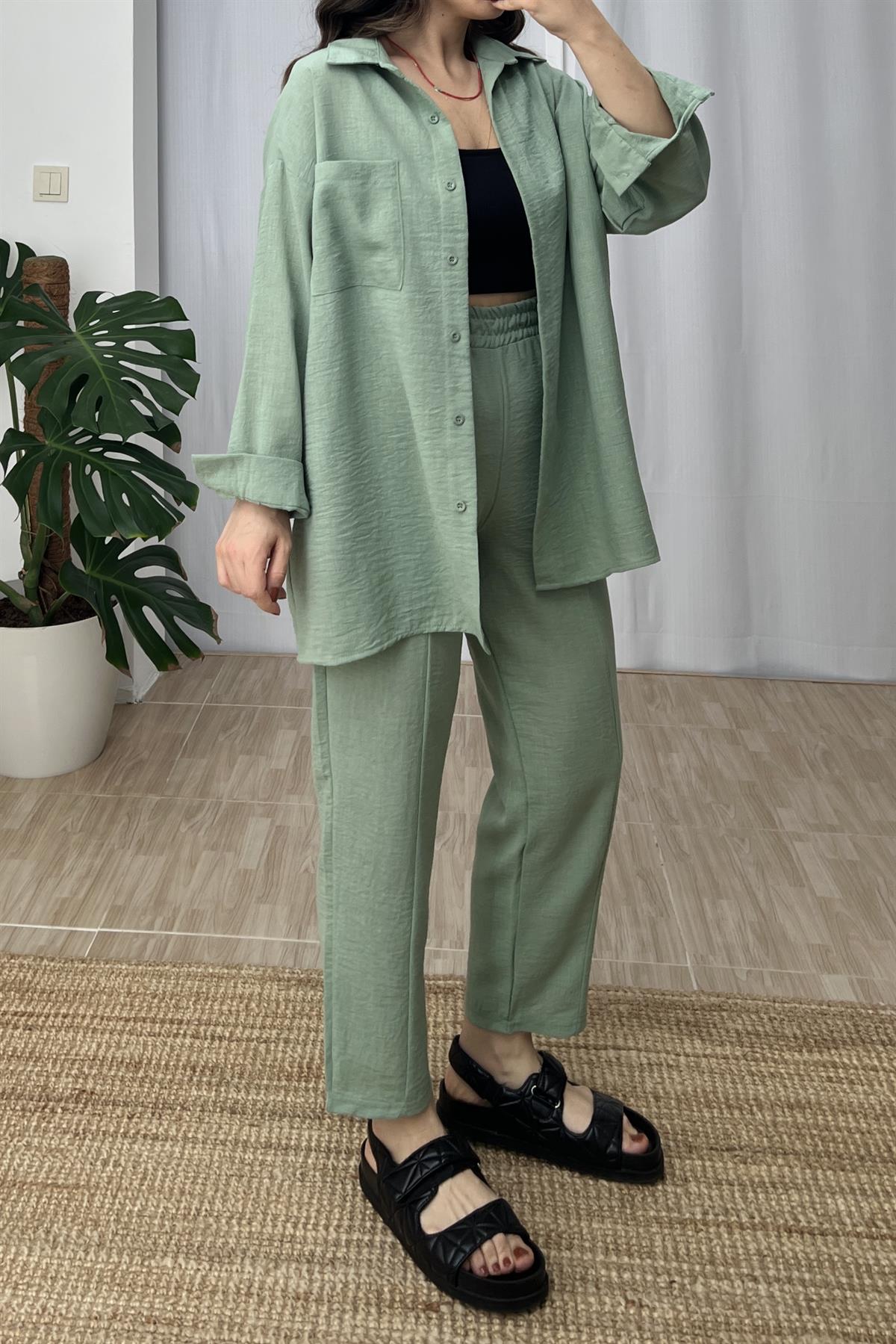 Nil Yeşili Gömlek Pantolon Takım uygun fiyatlarda www.butikhola.com adresinde