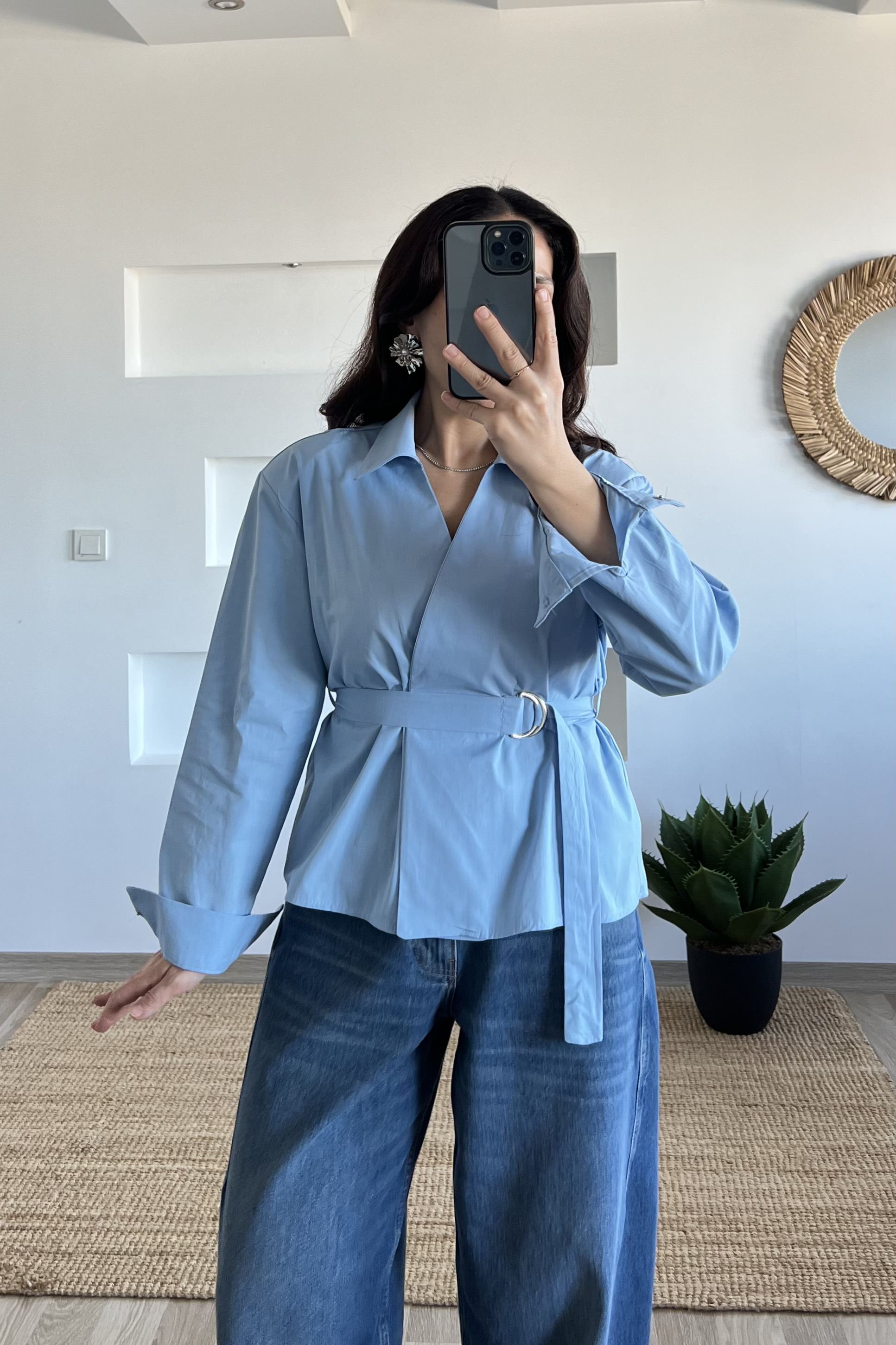 NW Mavi Kemerli Vatkalı Gömlek uygun fiyatlarda www.butikhola.com adresinde