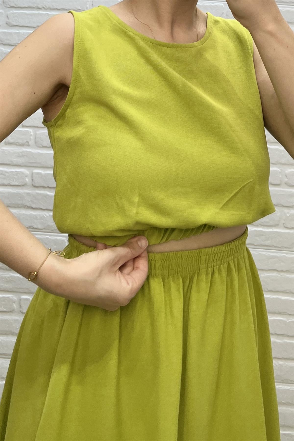 Olive Beli Büzgülü Keten Bluz uygun fiyatlarda www.butikhola.com adresinde