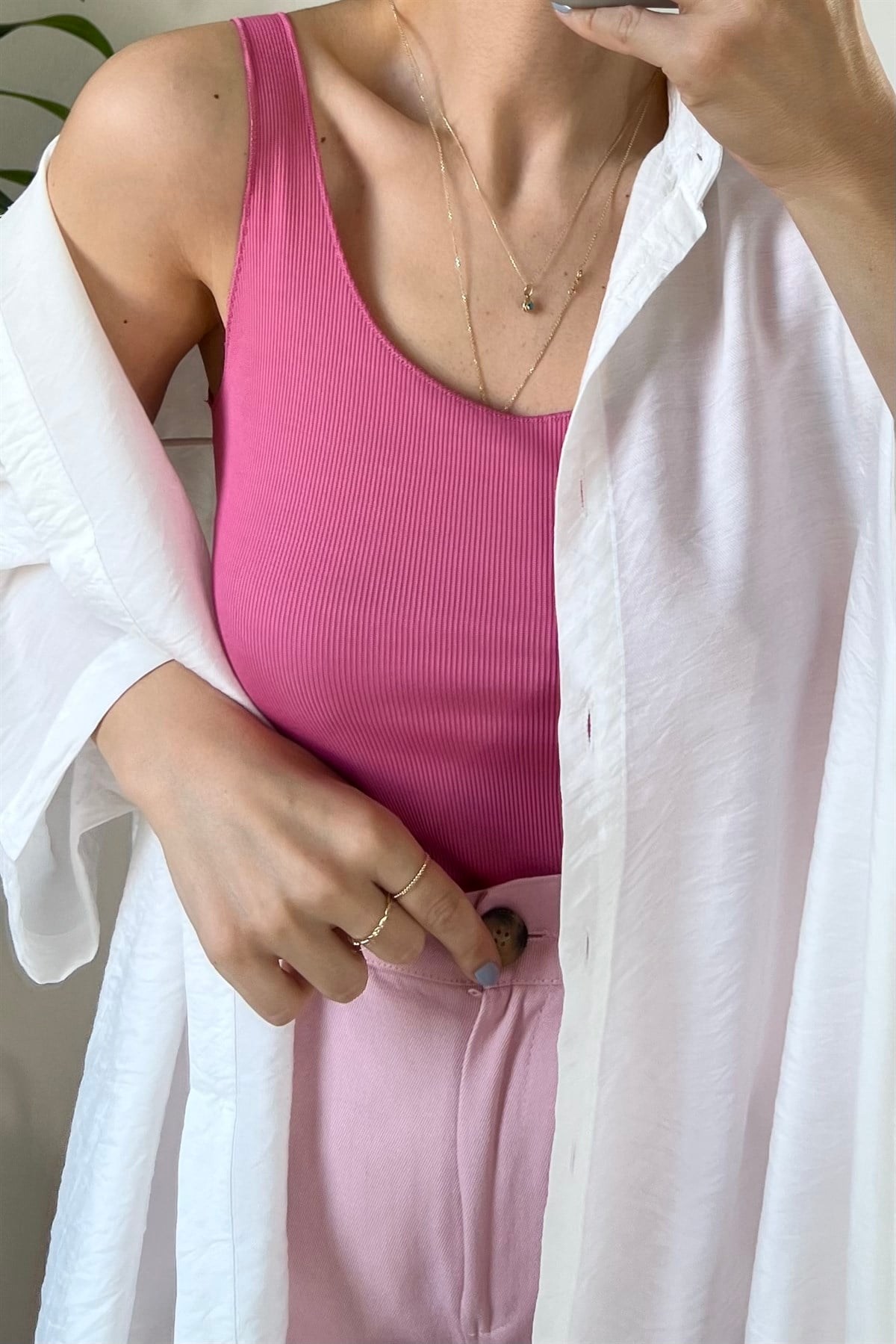 Pembe Askılı Fitilli Tshirt uygun fiyatlarda www.butikhola.com adresinde