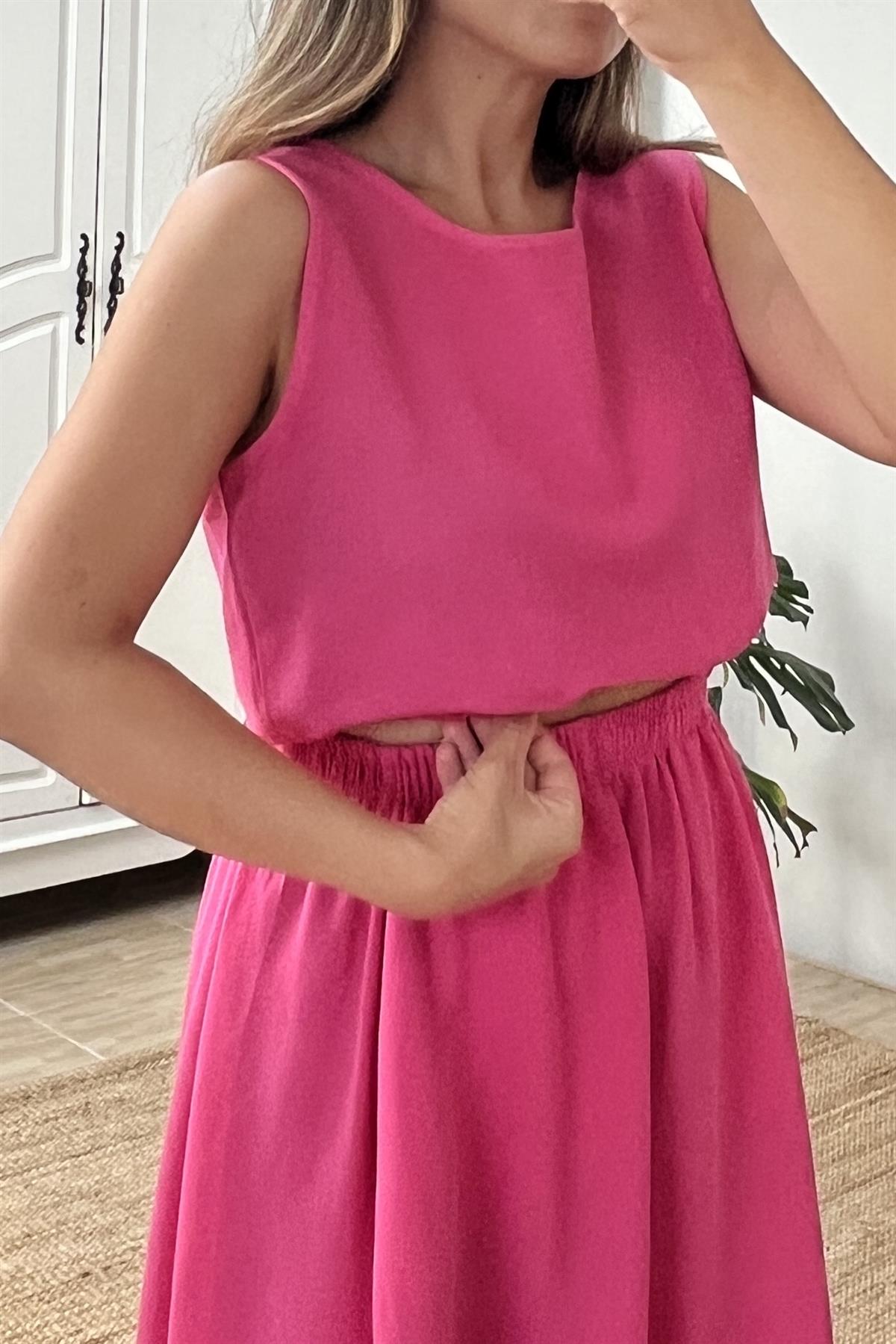 Pembe Beli Büzgülü Keten Bluz uygun fiyatlarda www.butikhola.com adresinde