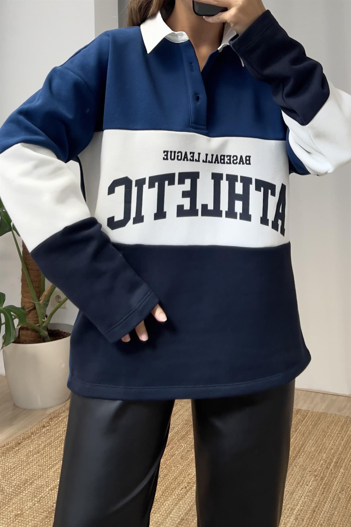 Polo Yaka Blok Renkli Sweatshirt uygun fiyatlarda www.butikhola.com adresinde