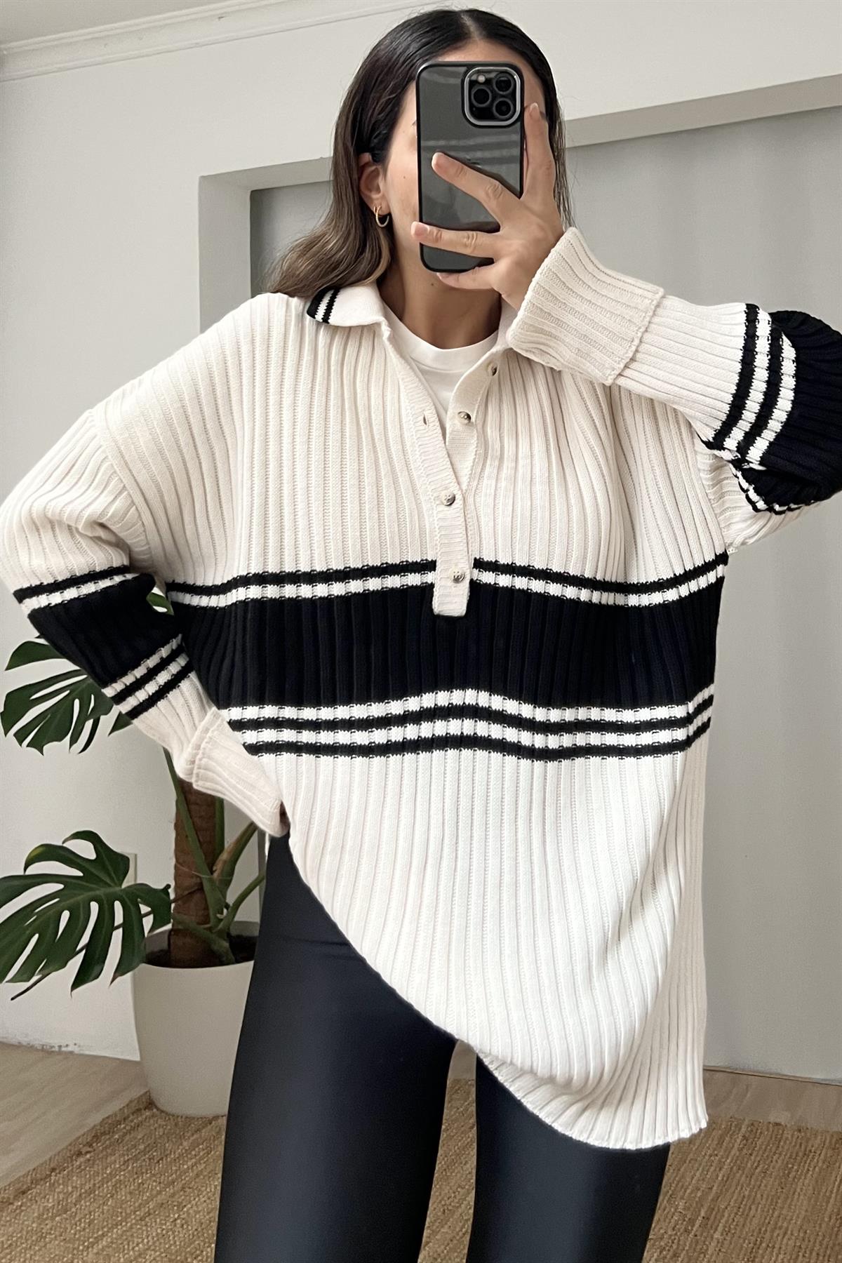 Polo Yaka Düğme Detaylı Uzun Kazak uygun fiyatlarda www.butikhola.com adresinde
