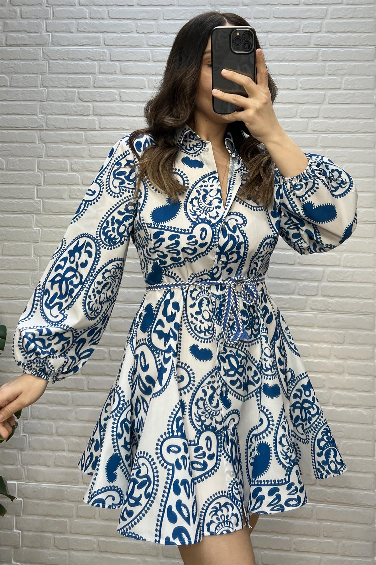 Şal Desenli Poplin Gömlek Elbise uygun fiyatlarda www.butikhola.com adresinde