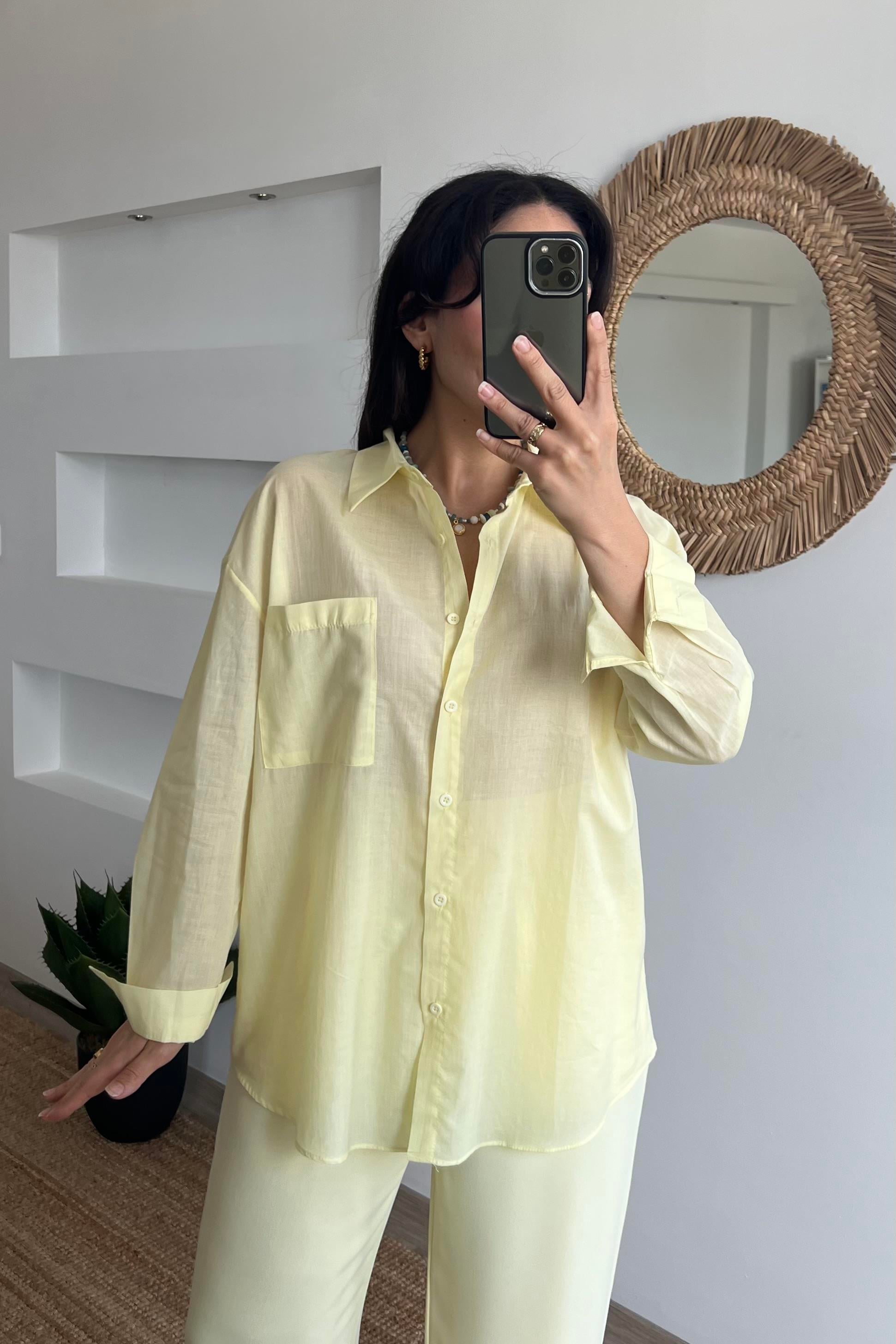 Sarı Organik Pamuk Gömlek uygun fiyatlarda www.butikhola.com adresinde