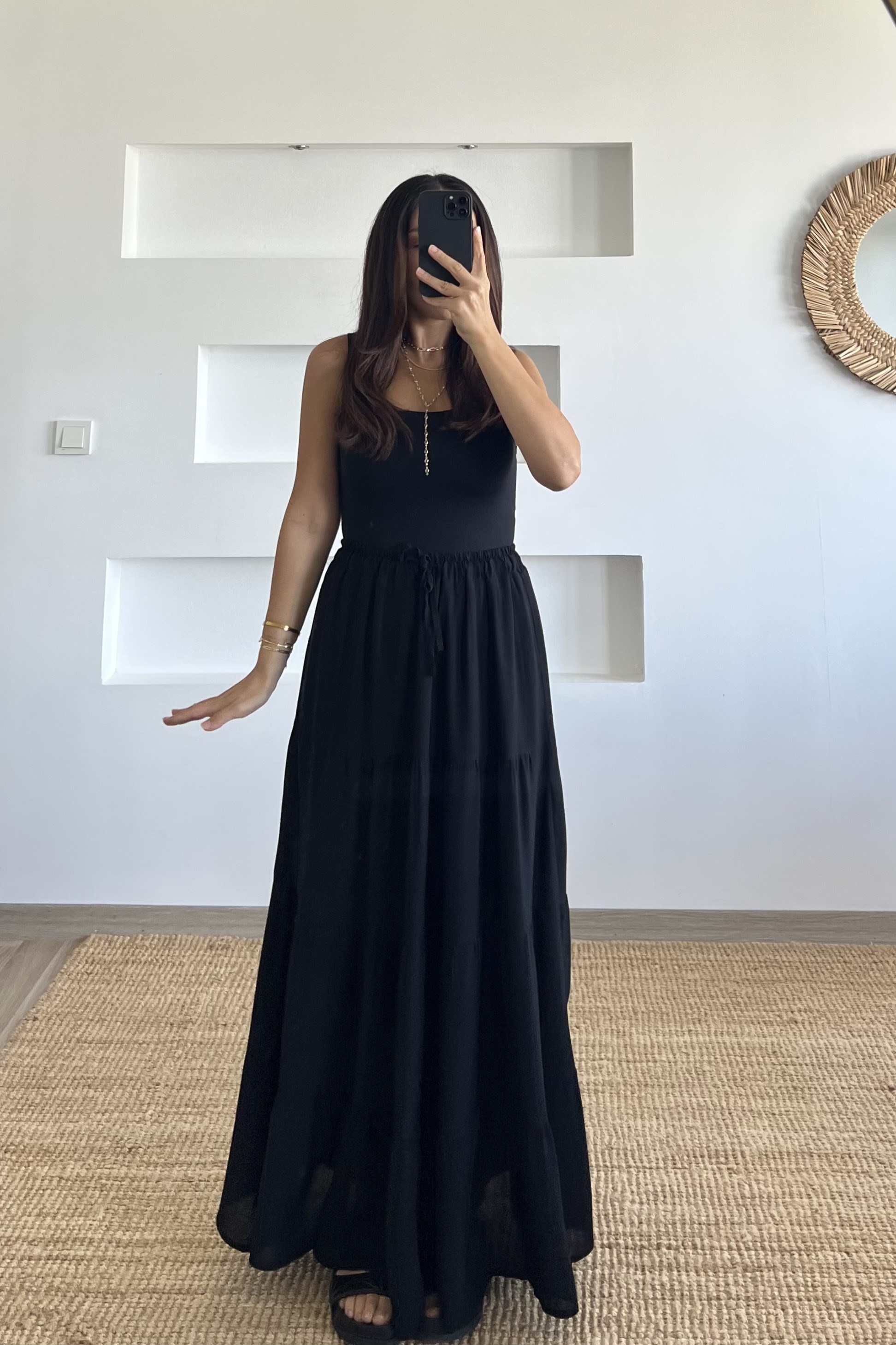 Siyah Astarlı Beli Lastikli Bohem Etek uygun fiyatlarda www.butikhola.com adresinde
