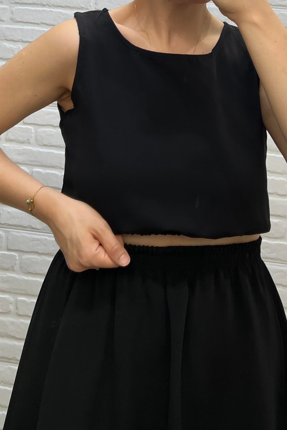 Siyah Beli Büzgülü Keten Bluz uygun fiyatlarda www.butikhola.com adresinde