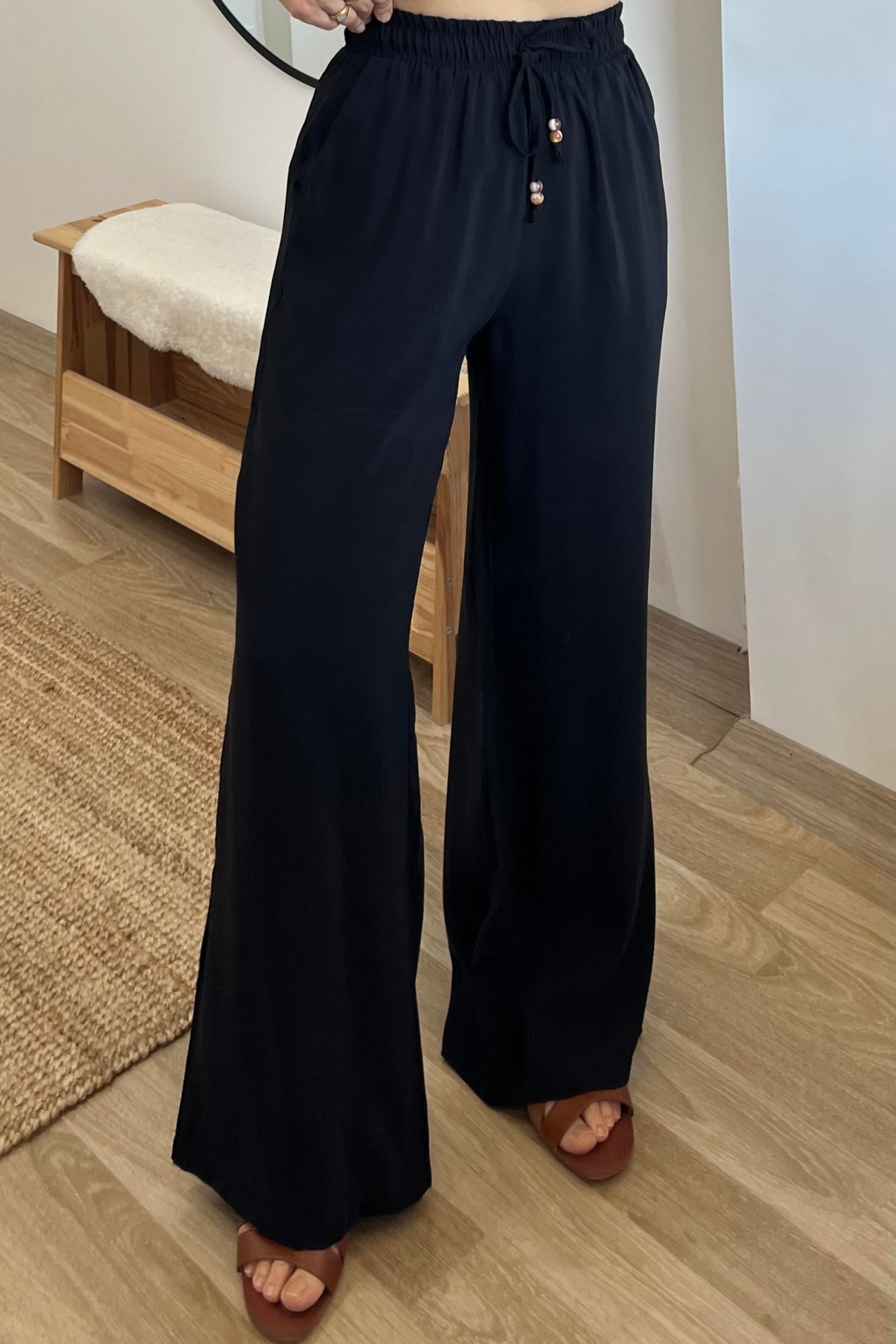 Siyah Beli İpli Bohem Pantolon uygun fiyatlarda www.butikhola.com adresinde