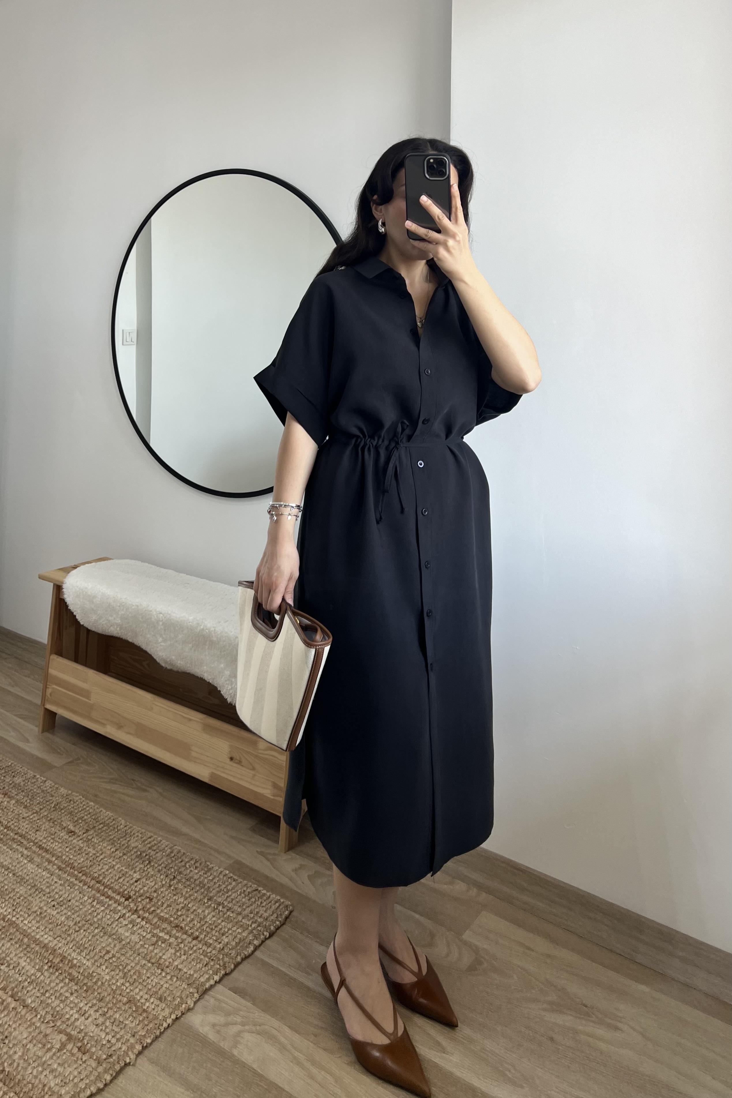 Siyah Beli ipli Tensel Elbise uygun fiyatlarda www.butikhola.com adresinde