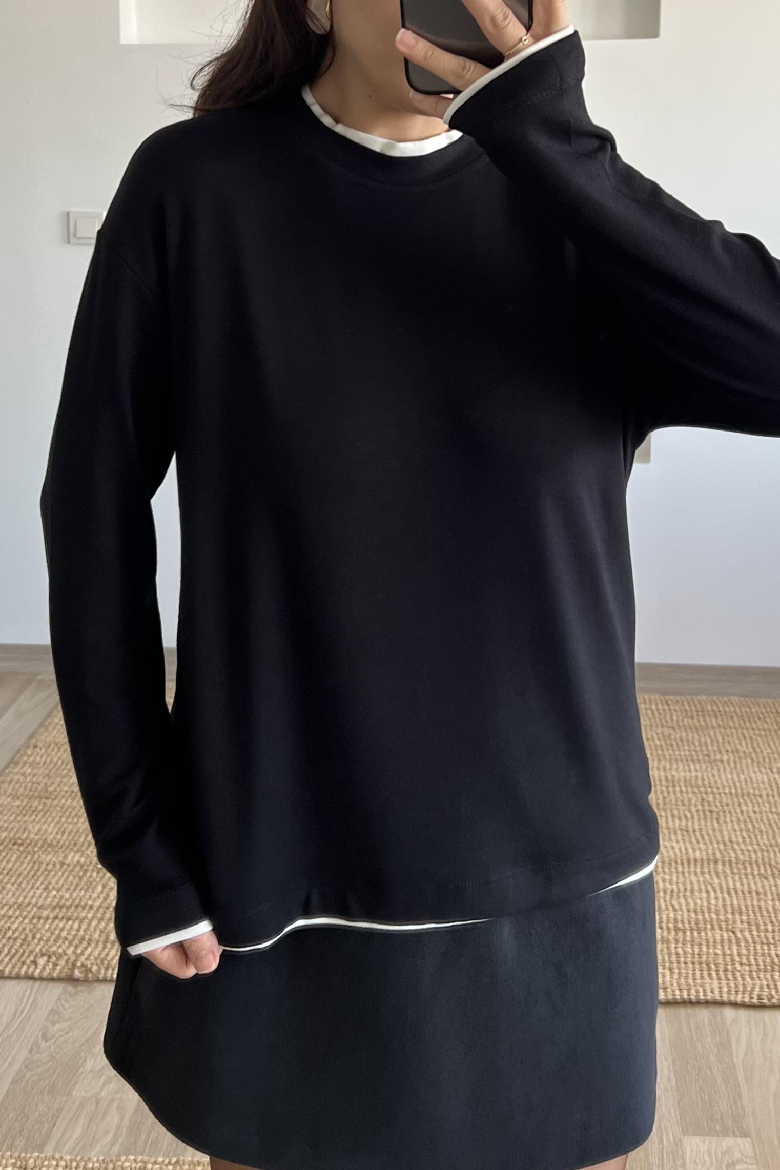 Siyah Çift Yaka Yumuşak Dokulu Bluz uygun fiyatlarda www.butikhola.com adresinde
