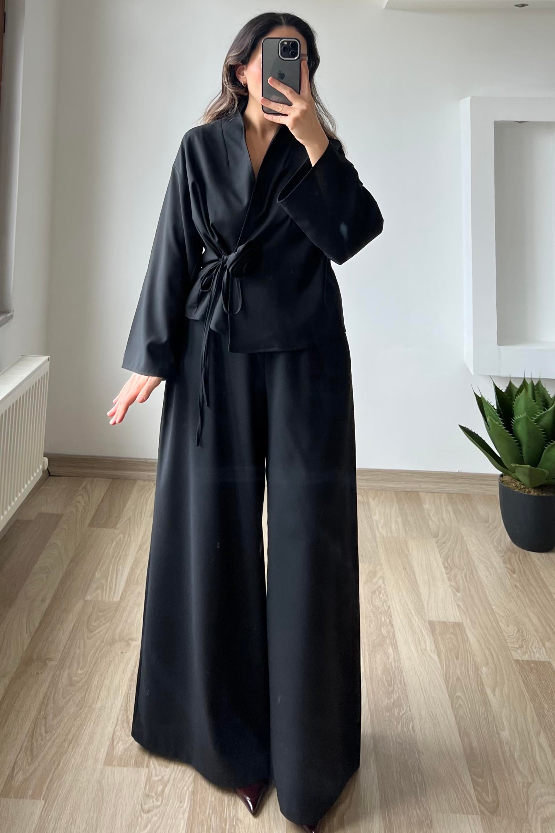 Siyah Elegans Kimono Pantolon Takım uygun fiyatlarda www.butikhola.com adresinde