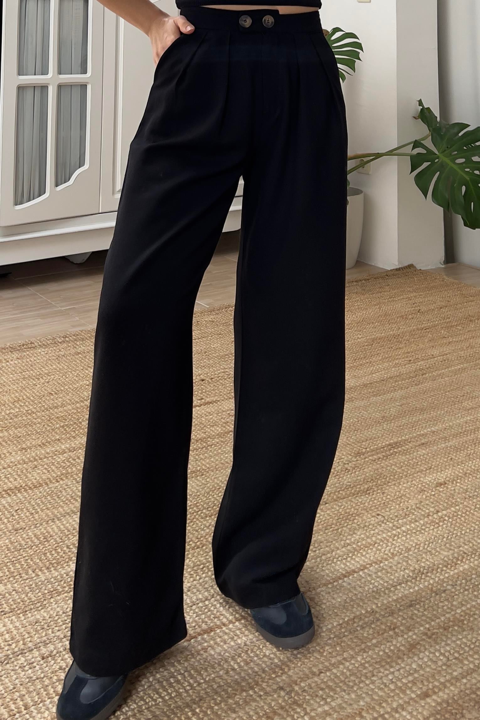 Siyah Keten Palazzo Pantolon uygun fiyatlarda www.butikhola.com adresinde