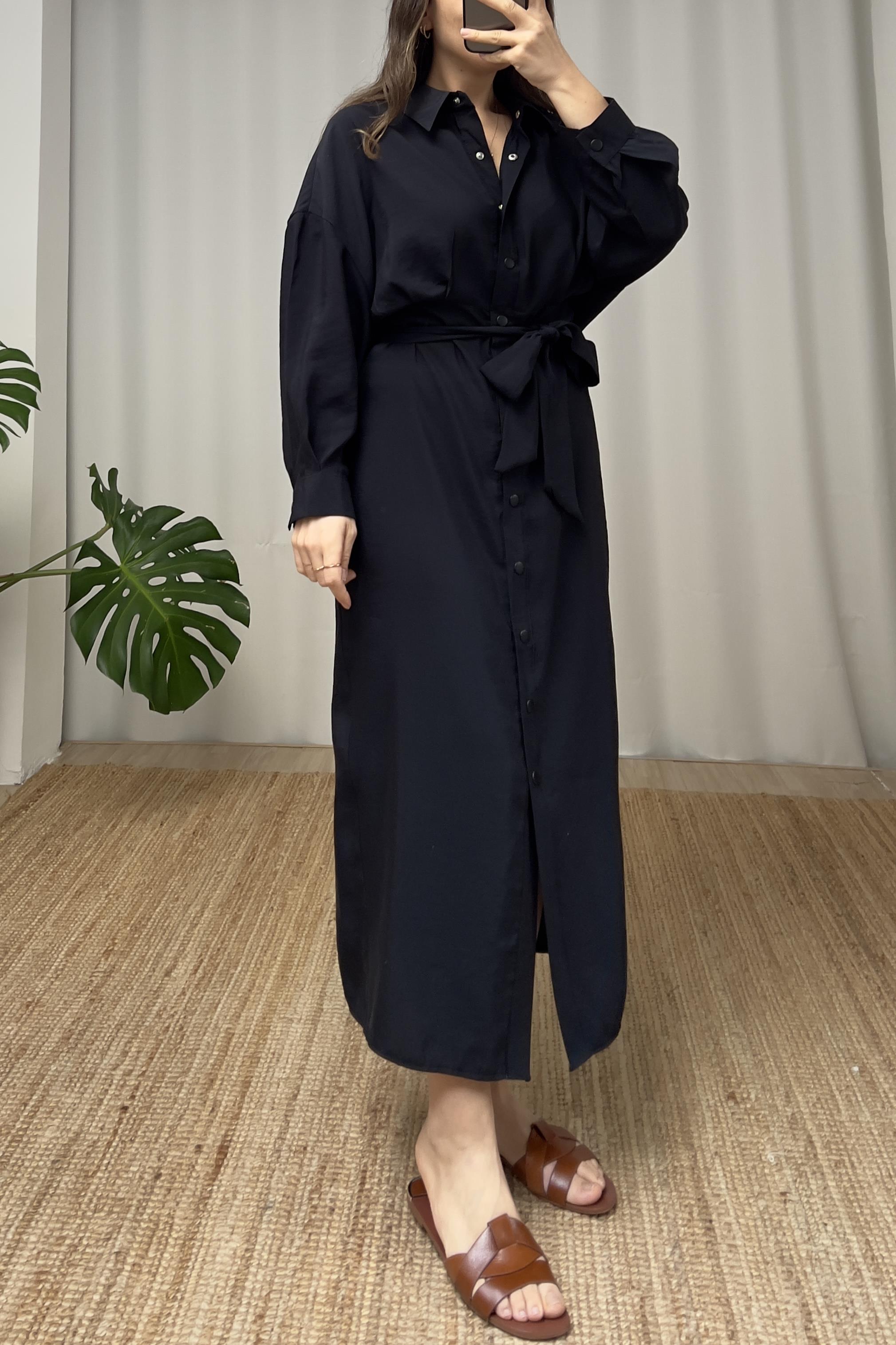 Siyah Kuşaklı Tensel Elbise uygun fiyatlarda www.butikhola.com adresinde