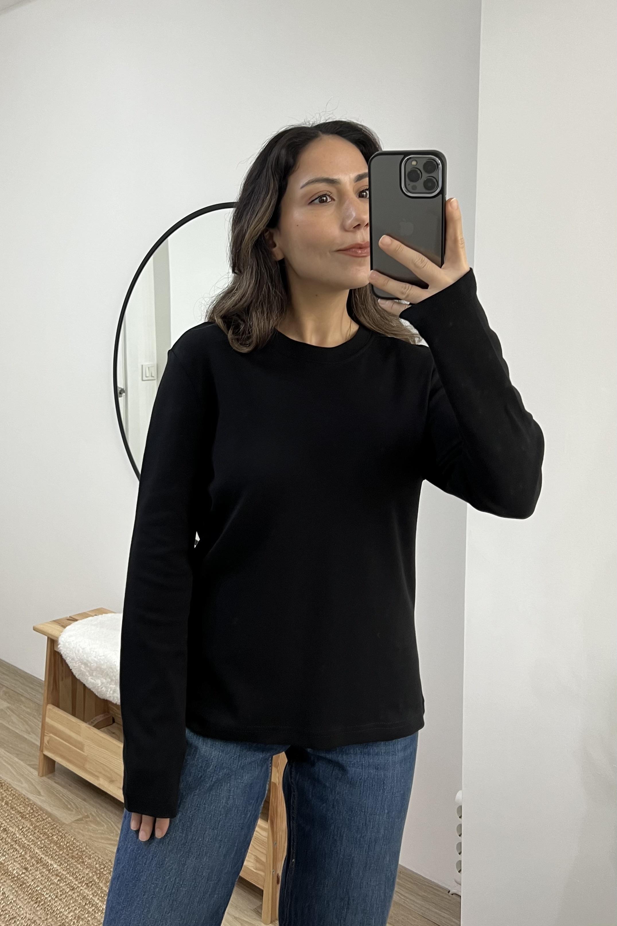 Siyah Organik Pamuklu Uzun Kollu Basic Tshirt uygun fiyatlarda www.butikhola.com adresinde