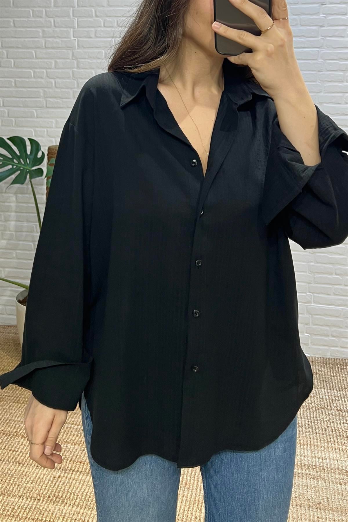 Siyah Premium Organik Pamuk Gömlek uygun fiyatlarda www.butikhola.com adresinde