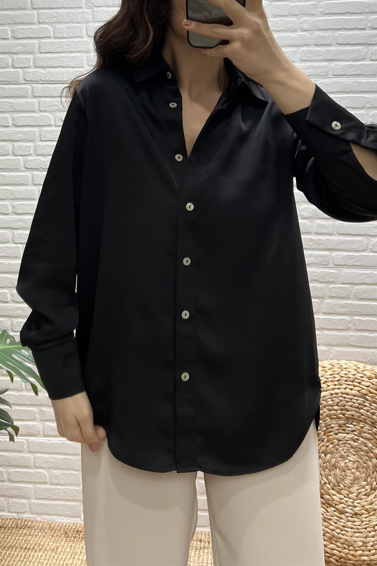 Siyah Saten Gömlek uygun fiyatlarda www.butikhola.com adresinde