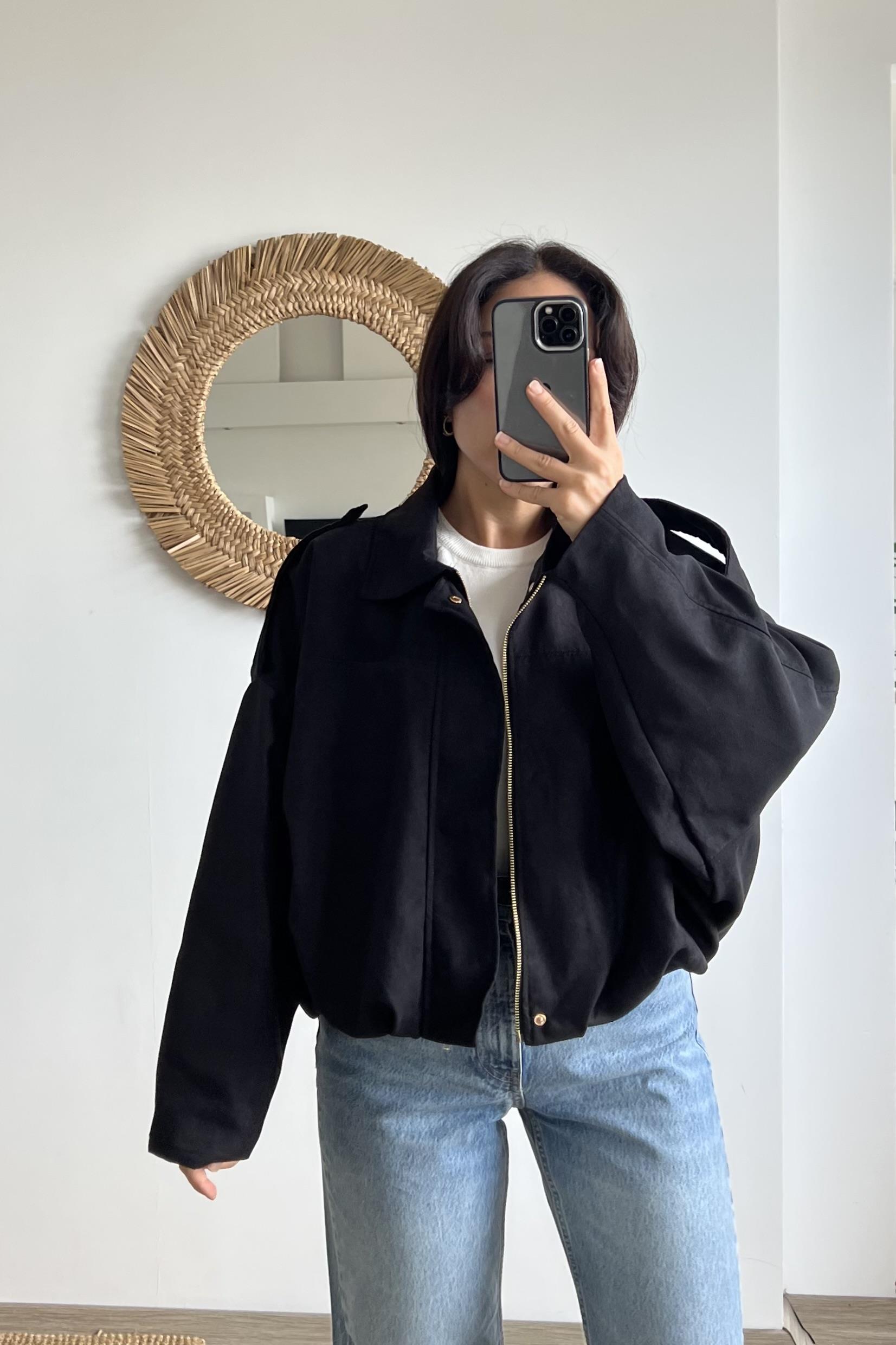 Siyah Süet Görünümlü Bomber Ceket uygun fiyatlarda www.butikhola.com adresinde