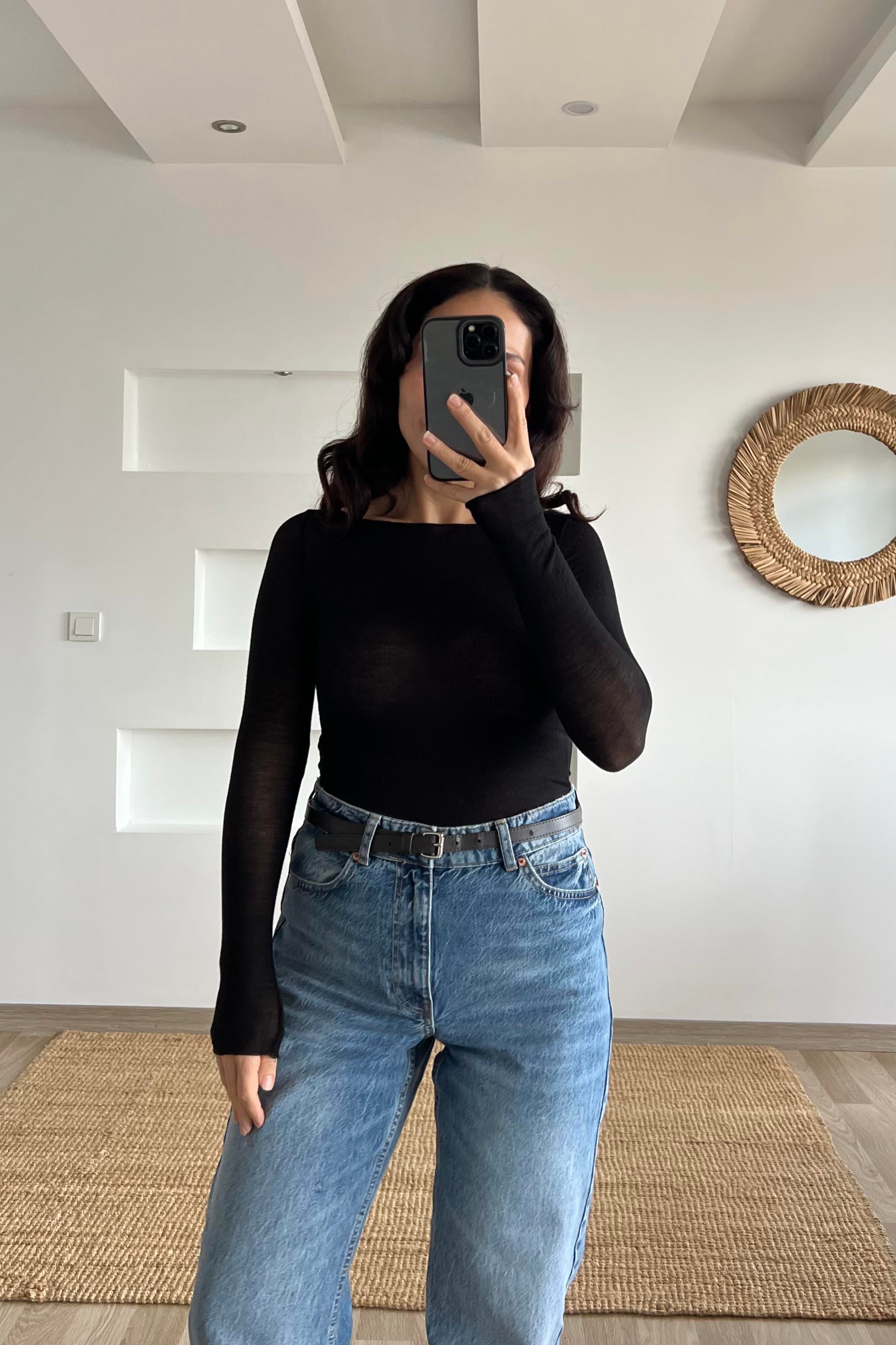 Siyah Transparan Kaşmir Dokulu Bluz uygun fiyatlarda www.butikhola.com adresinde
