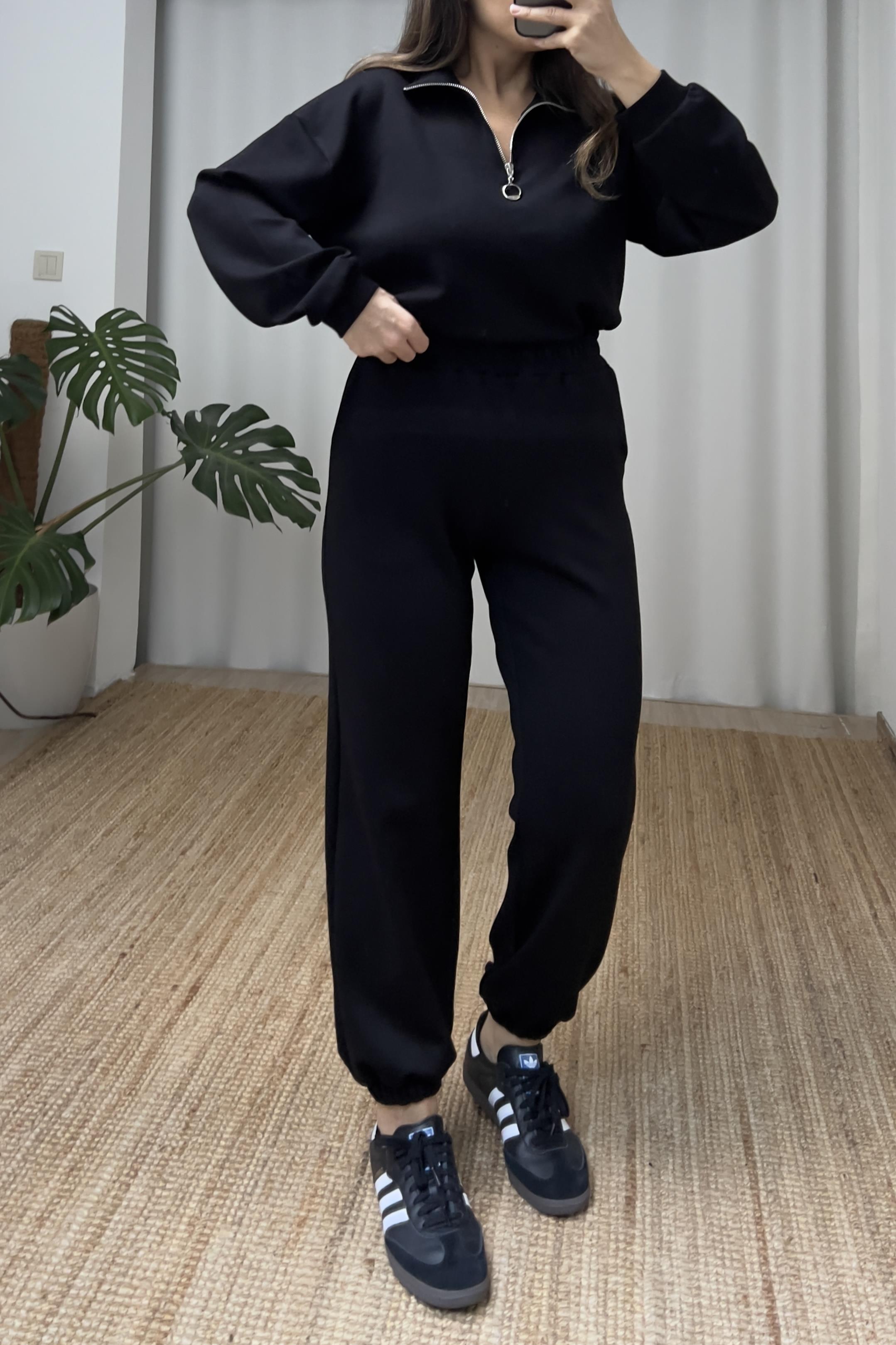Siyah Yarım Fermuarlı Jogger Modal Takım uygun fiyatlarda www.butikhola.com adresinde