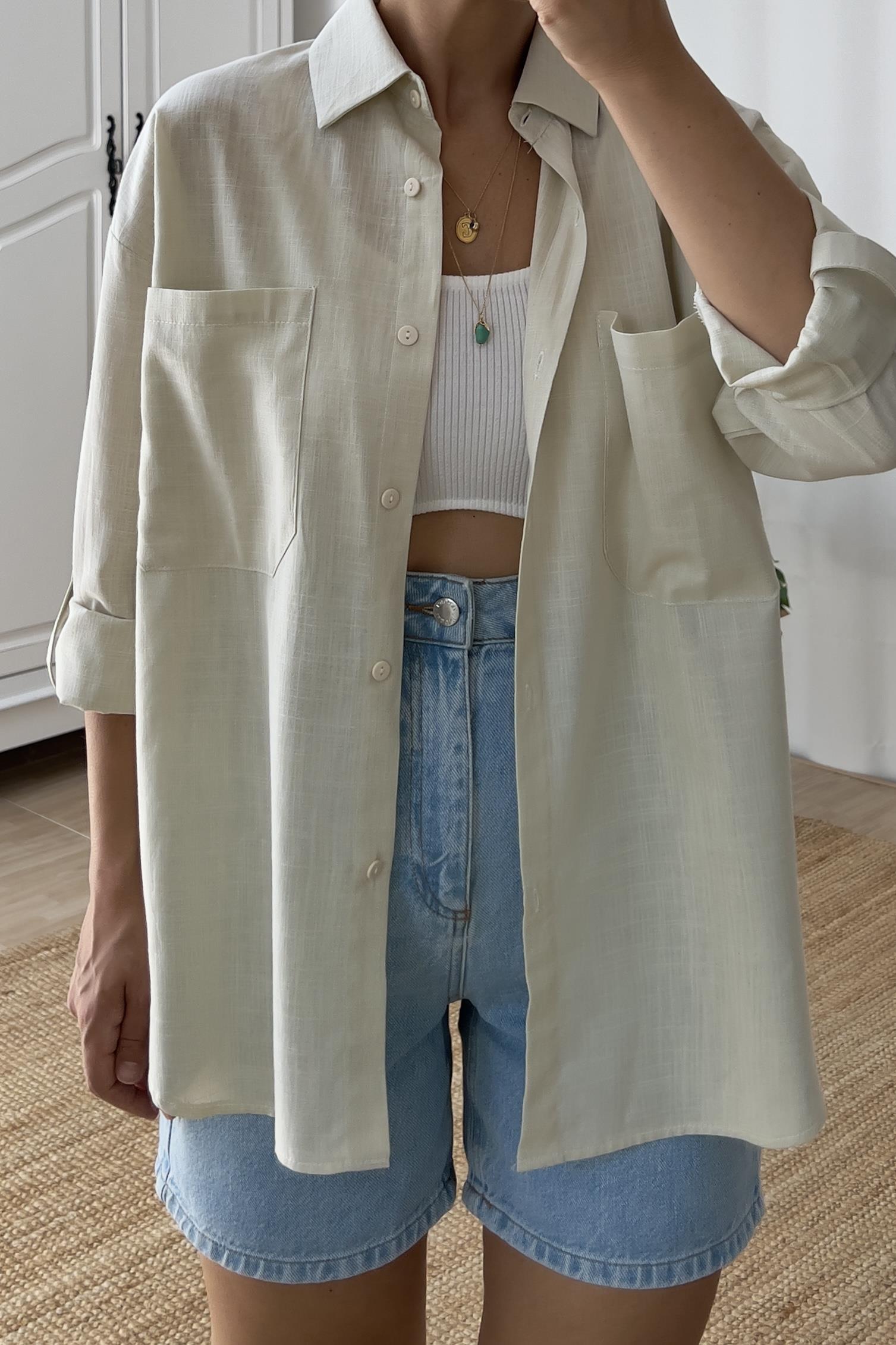 Taş Çift Cep Detaylı Keten Gömlek  uygun fiyatlarda www.butikhola.com adresinde