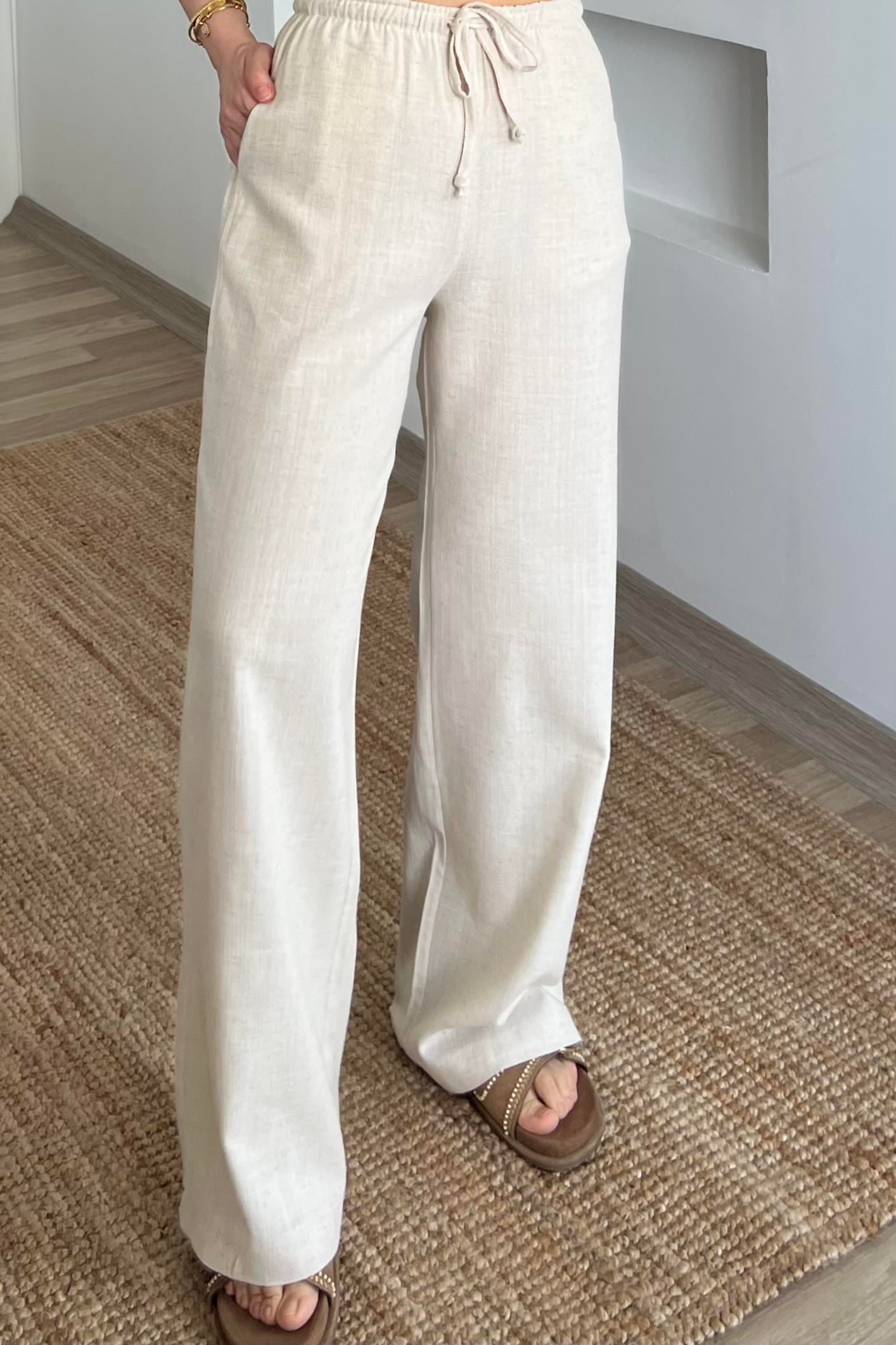 Taş Düz Kesim Keten Pantolon uygun fiyatlarda www.butikhola.com adresinde