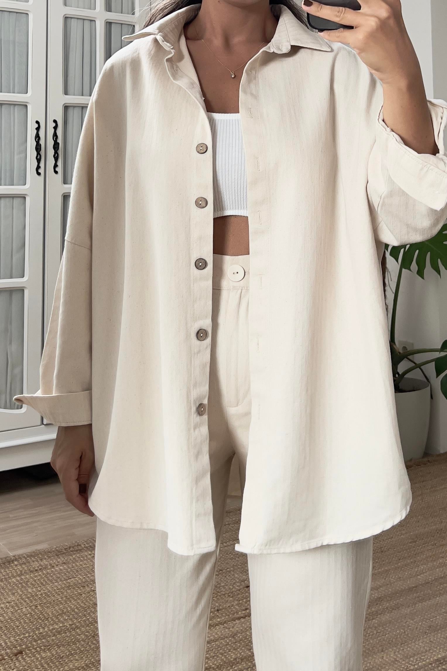 Taş Oversize Gabardin Gömlek  uygun fiyatlarda www.butikhola.com adresinde