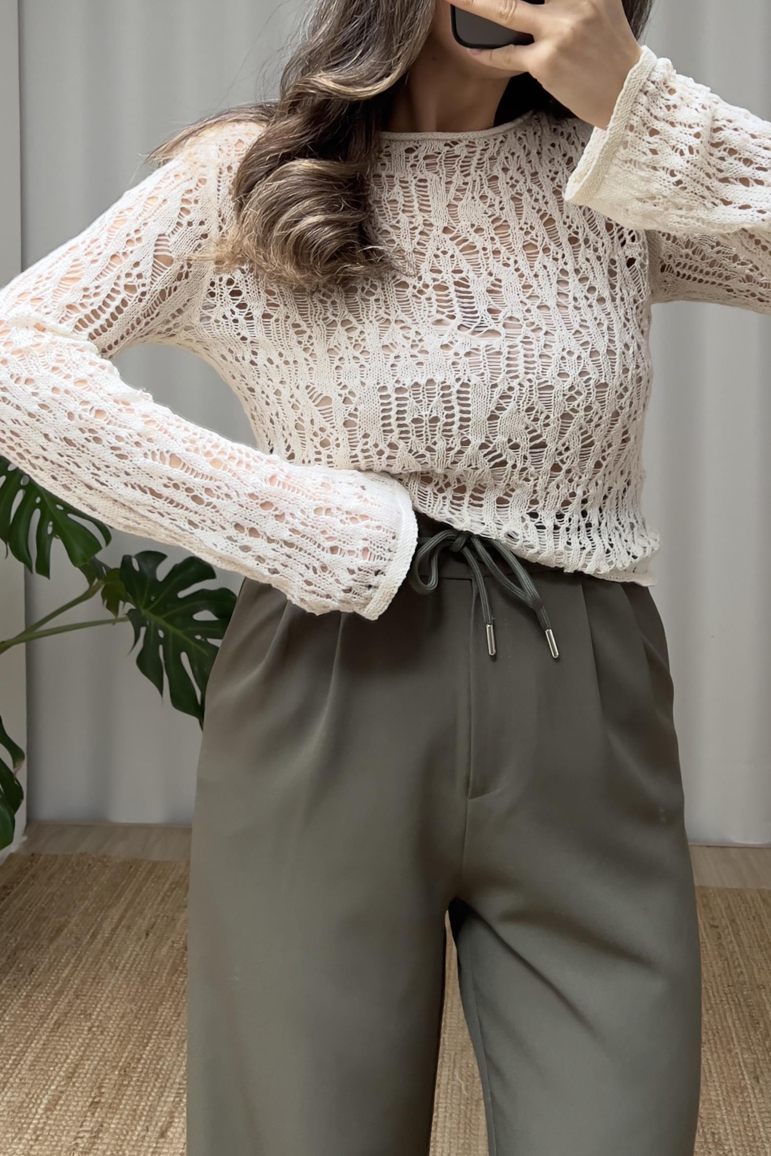 Taş Rengi Ajurlu Triko uygun fiyatlarda www.butikhola.com adresinde