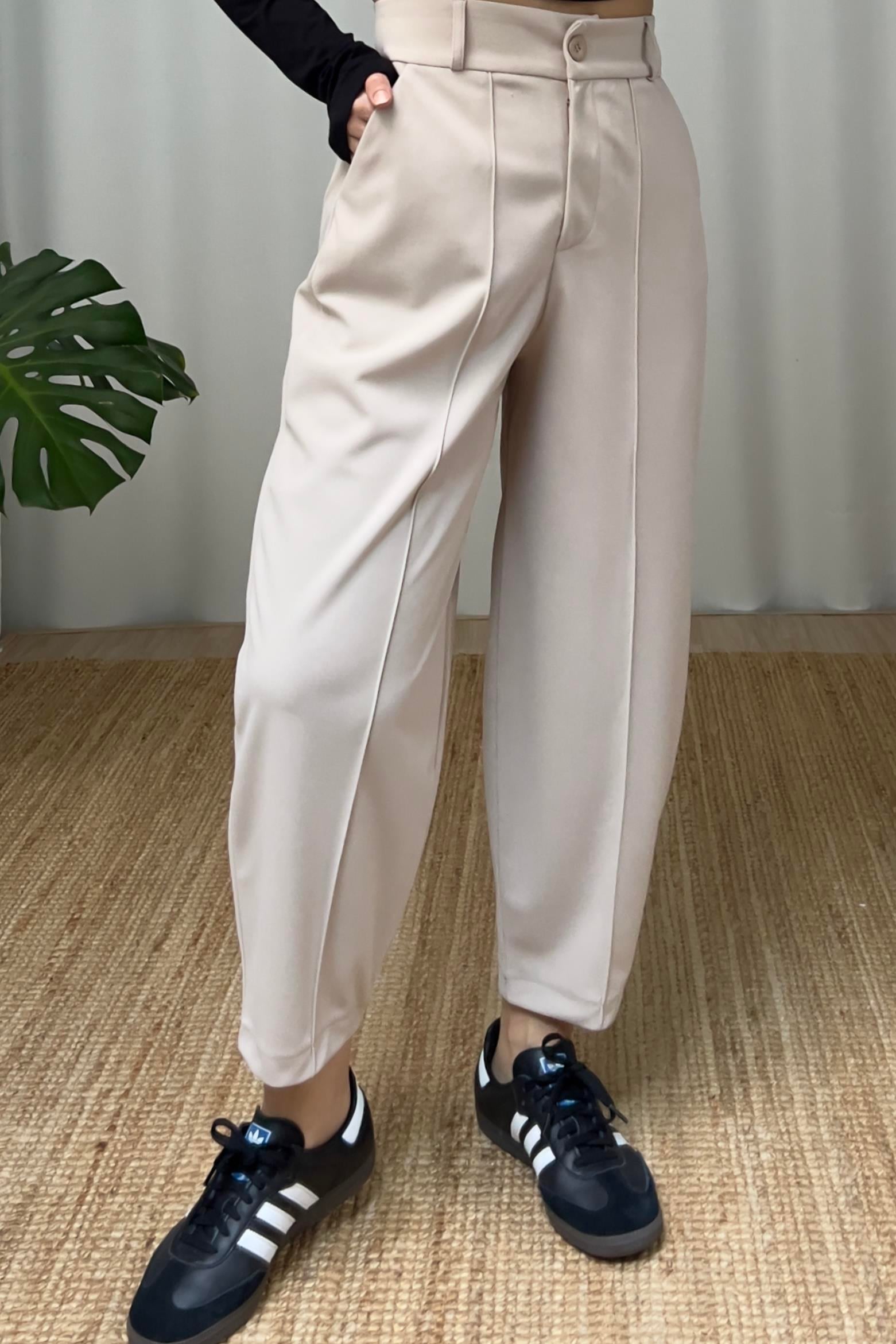 Taş Rengi Dikiş Detaylı Kemerli Şalvar Pantolon uygun fiyatlarda www.butikhola.com adresinde