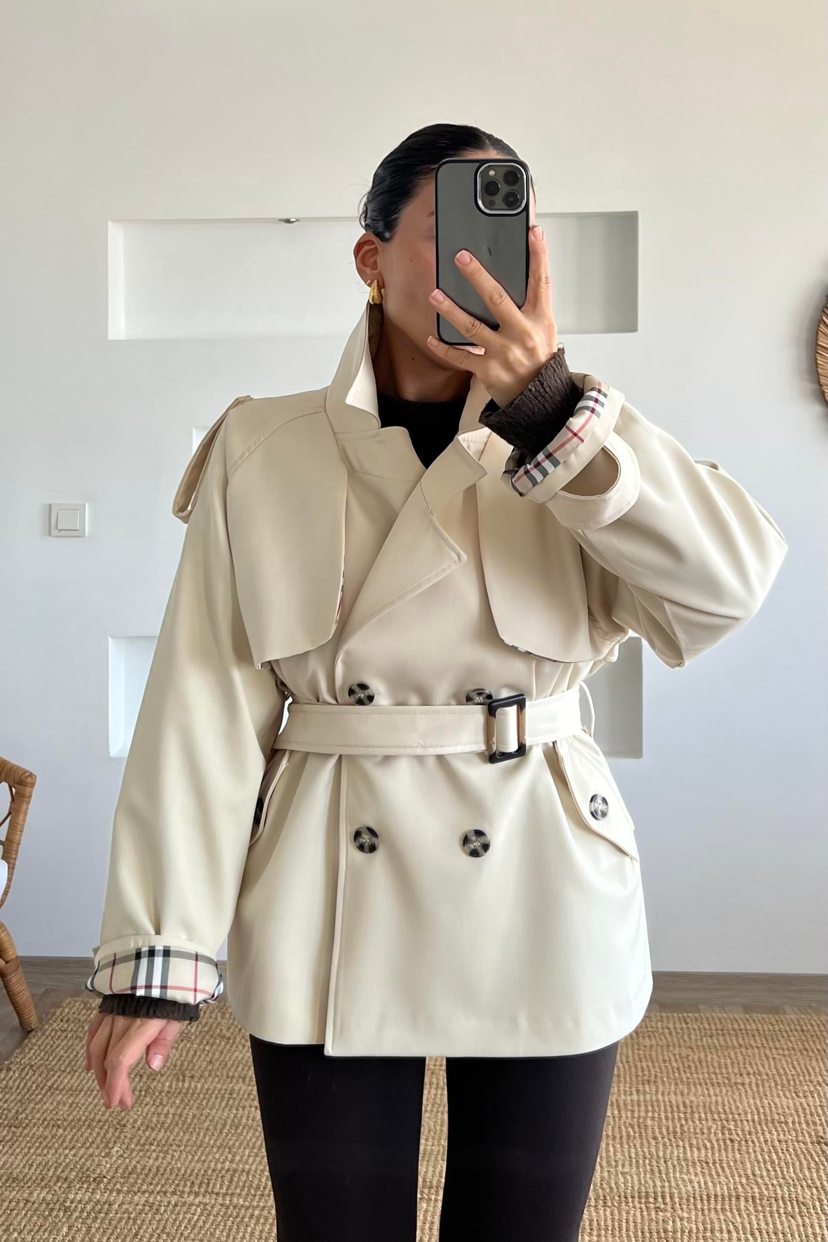 Taş Rengi Ekose Astarlı Premium Trençkot uygun fiyatlarda www.butikhola.com adresinde