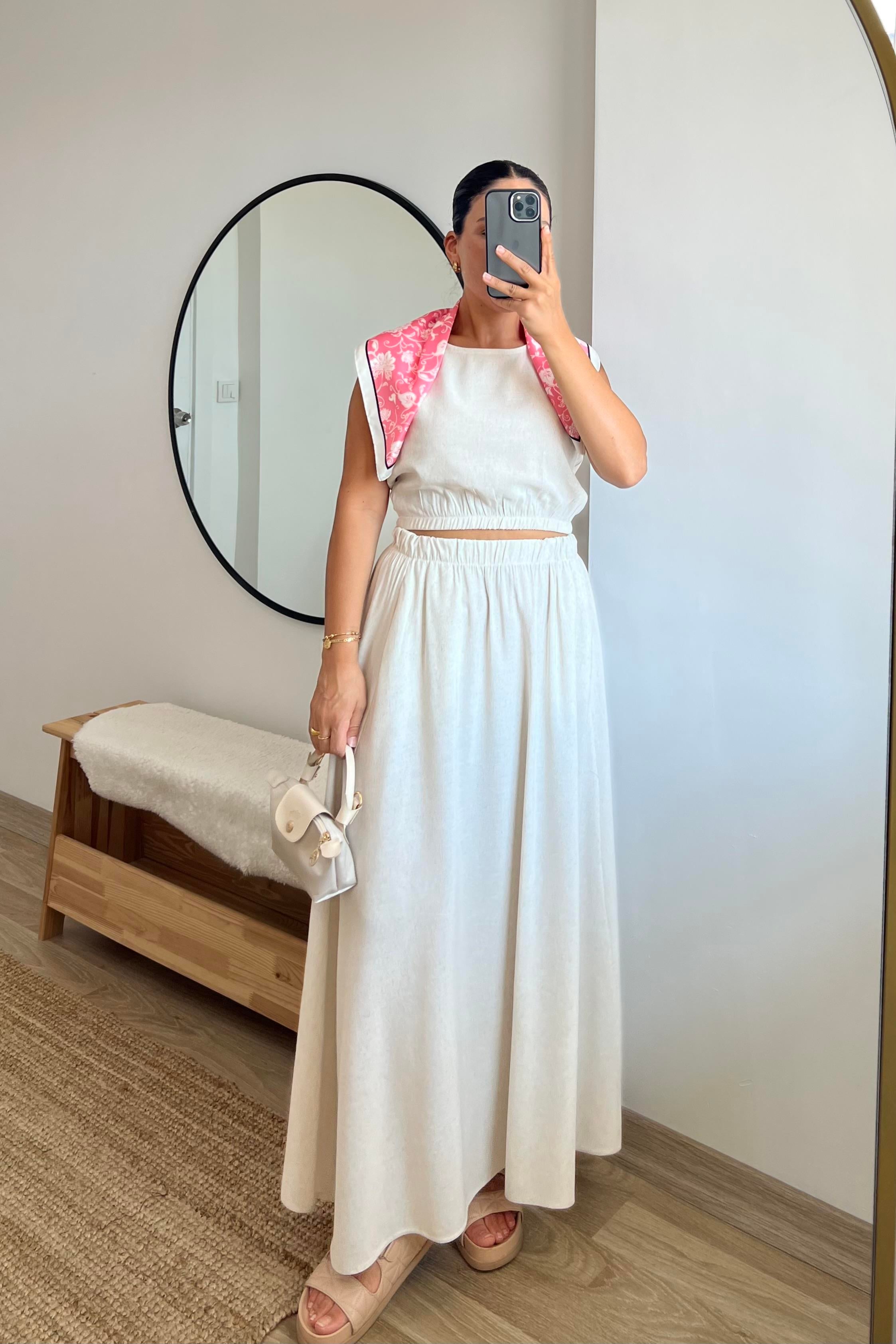 Taş Rengi Keten Etek Bluz Takım uygun fiyatlarda www.butikhola.com adresinde