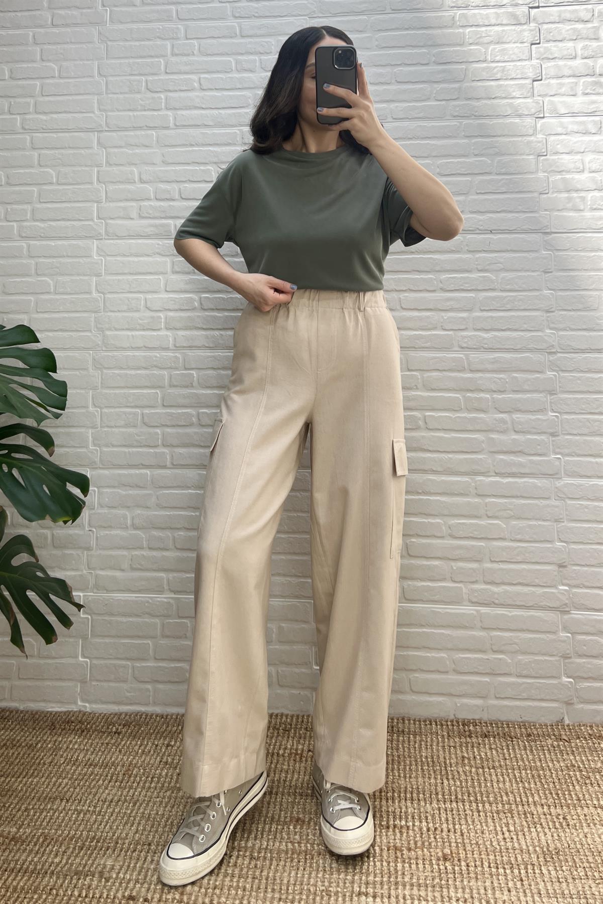 Taş Rengi Keten Kargo Pantolon uygun fiyatlarda www.butikhola.com adresinde