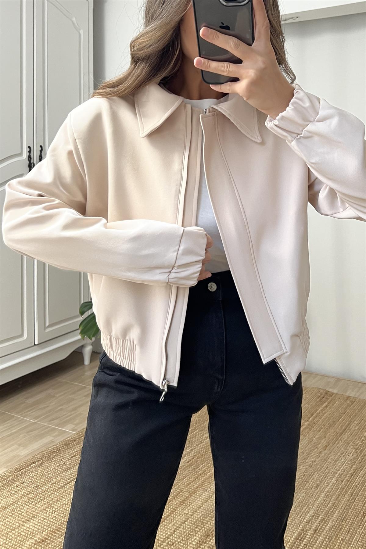 Taş Rengi Vatkalı Bomber Ceket uygun fiyatlarda www.butikhola.com adresinde