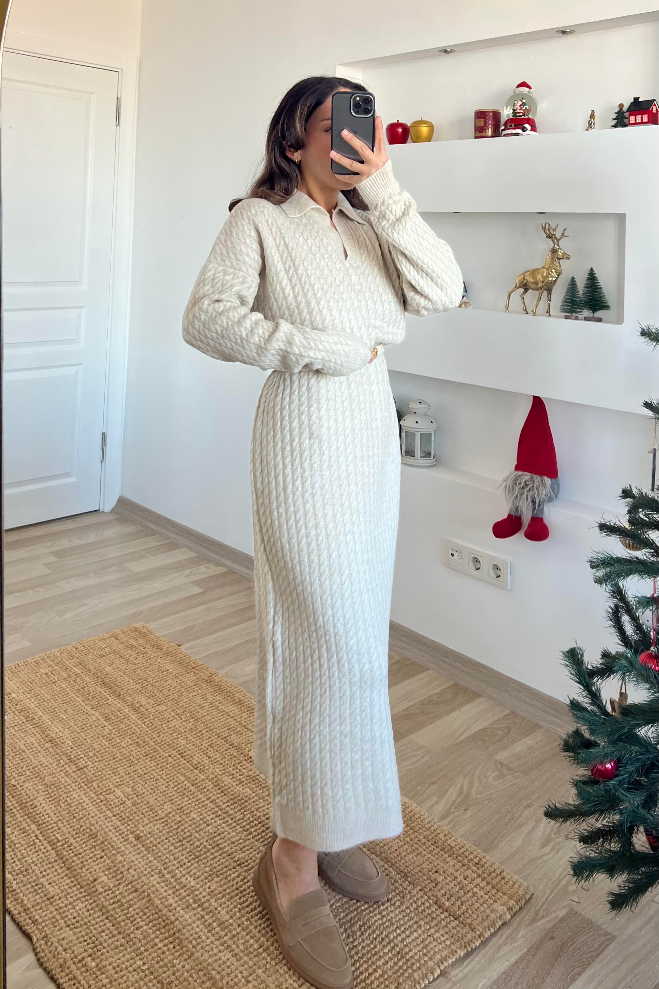 Taş Saç Örgülü Polo Yaka Triko Elbise uygun fiyatlarda www.butikhola.com adresinde