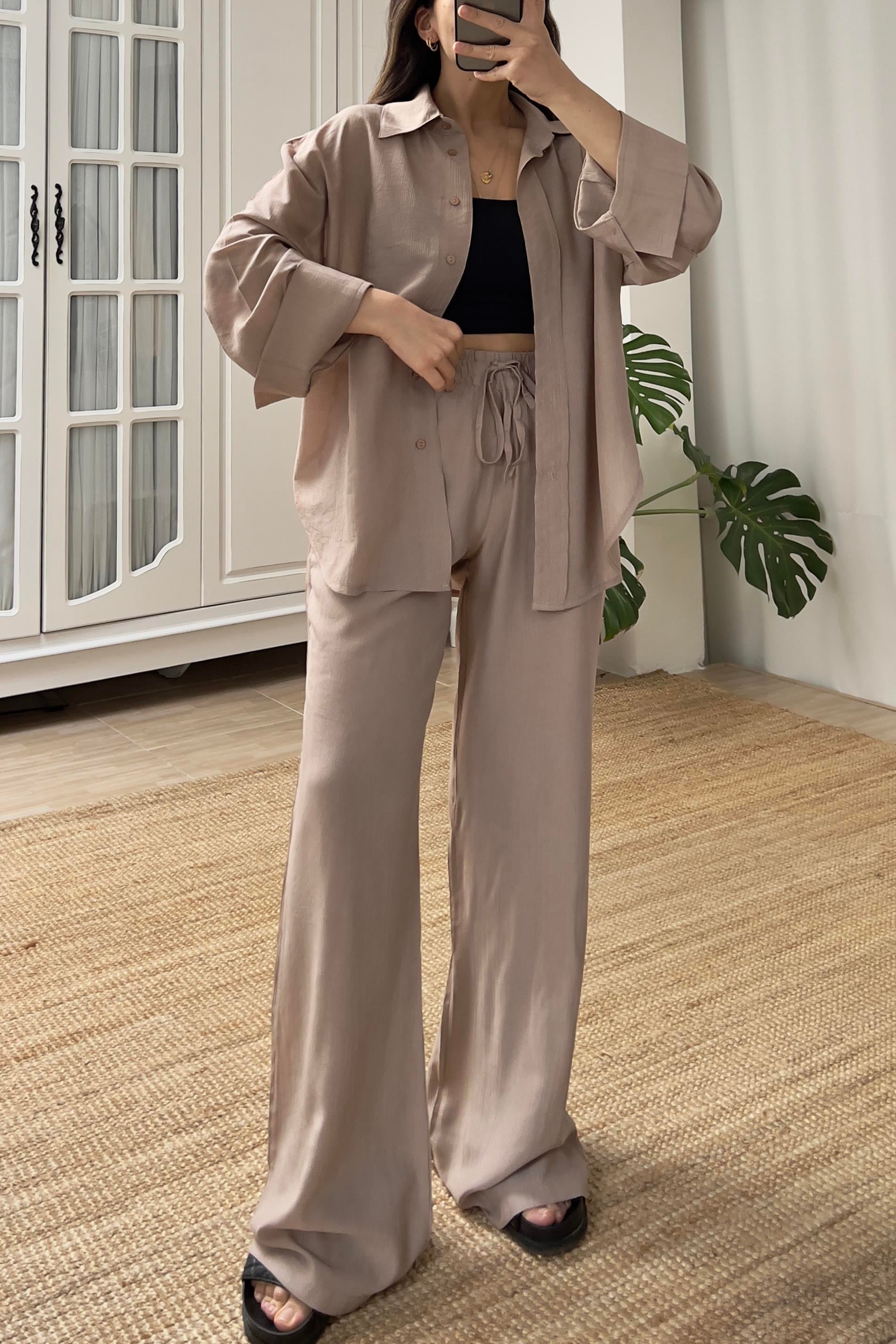 Vizon Dokulu Gömlek Pantolon Takım uygun fiyatlarda www.butikhola.com adresinde
