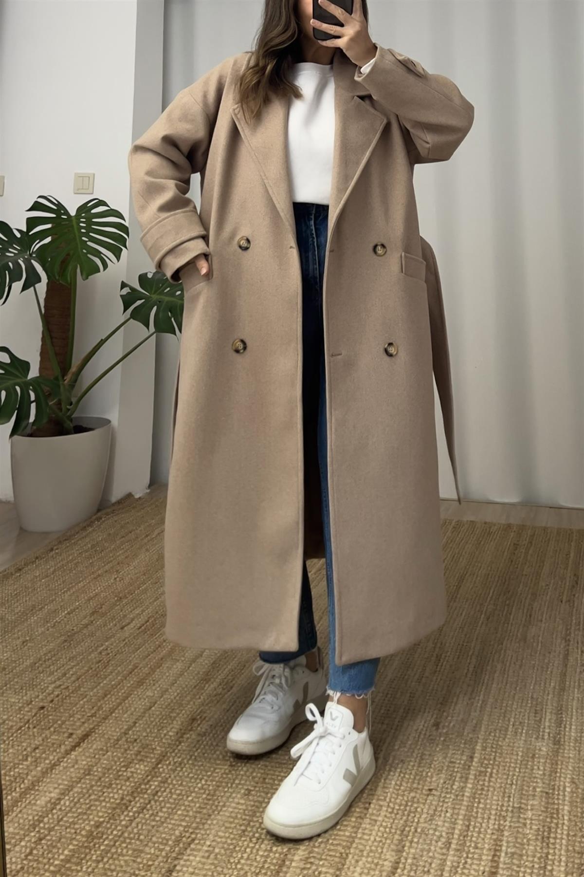 Vizon Kuşaklı Premium Kaban uygun fiyatlarda www.butikhola.com adresinde