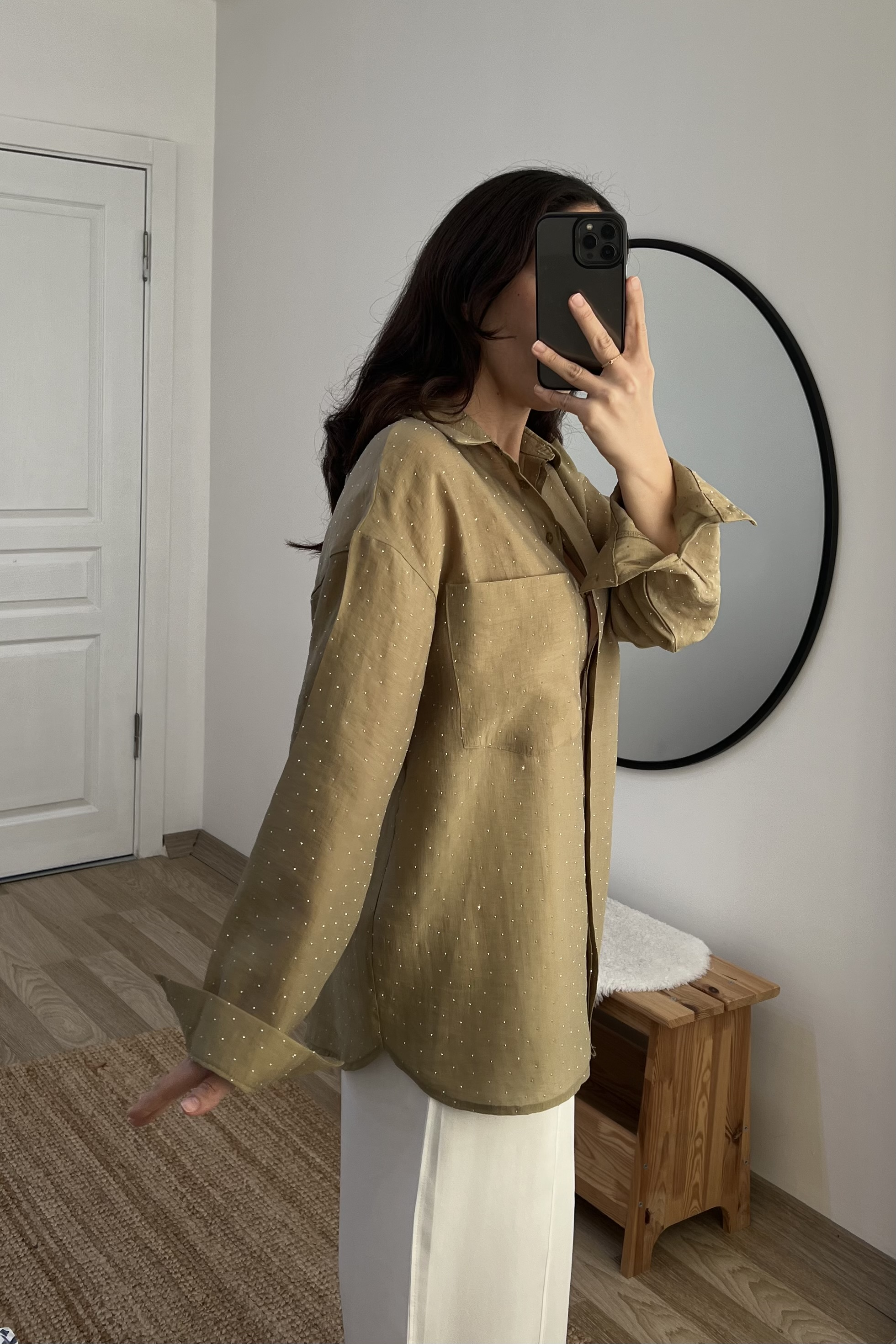 Yağ Yeşili Taşlı Tensel Gömlek uygun fiyatlarda www.butikhola.com adresinde