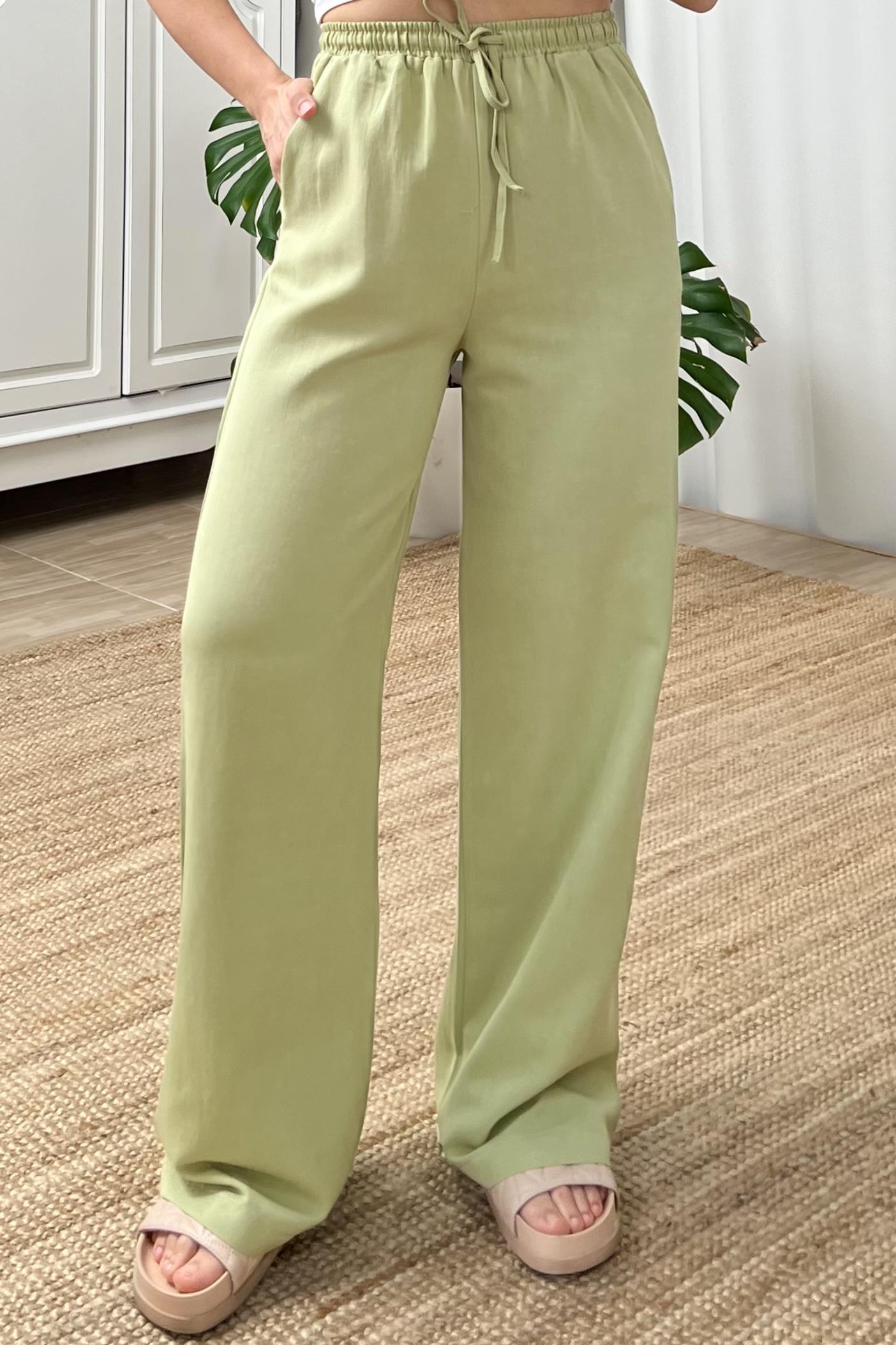Yeşil Beli İpli Cepli Keten Pantolon uygun fiyatlarda www.butikhola.com adresinde