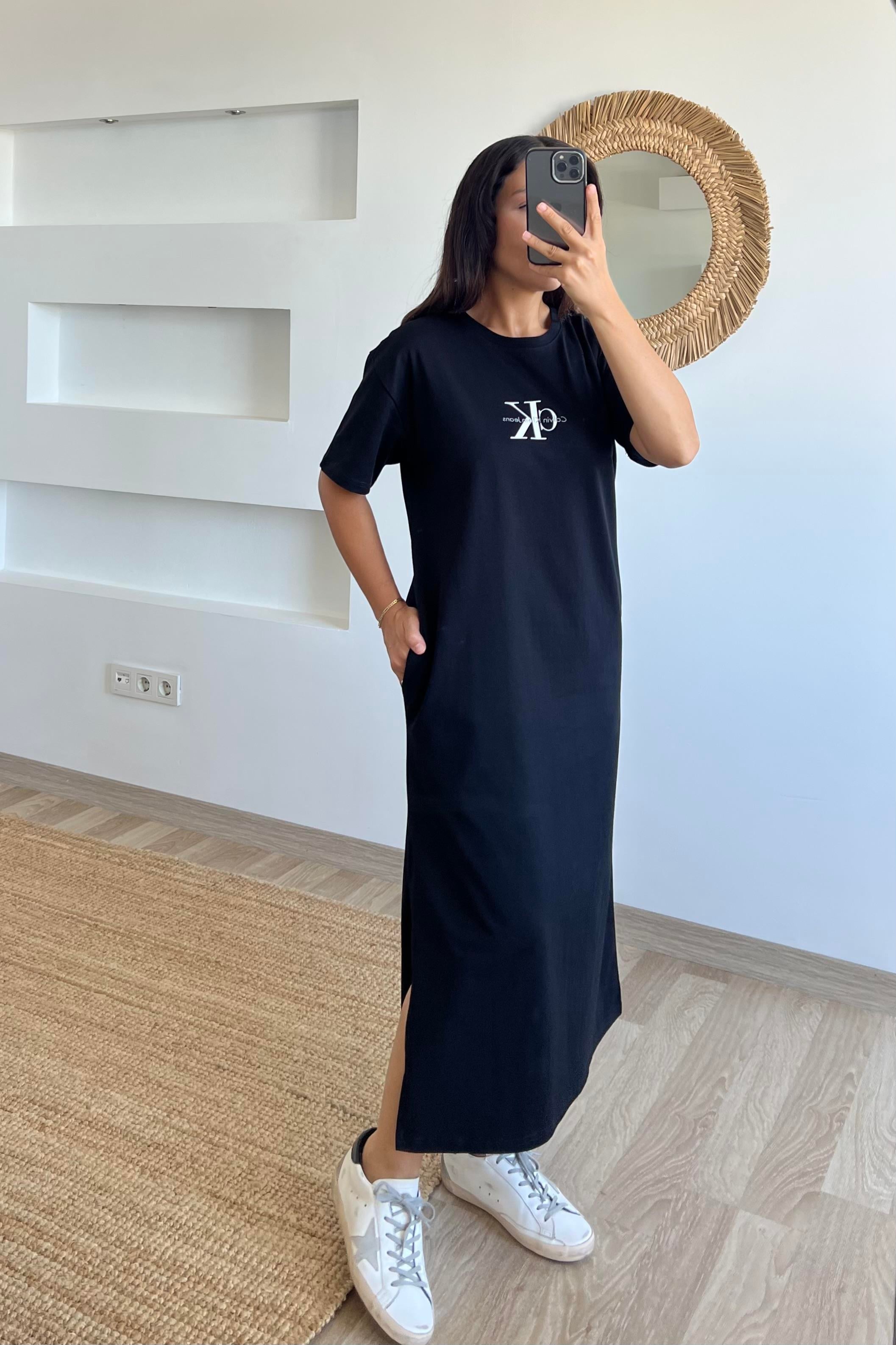 Yırtmaç Desenli Tok Dokulu Penye Elbise uygun fiyatlarda www.butikhola.com adresinde