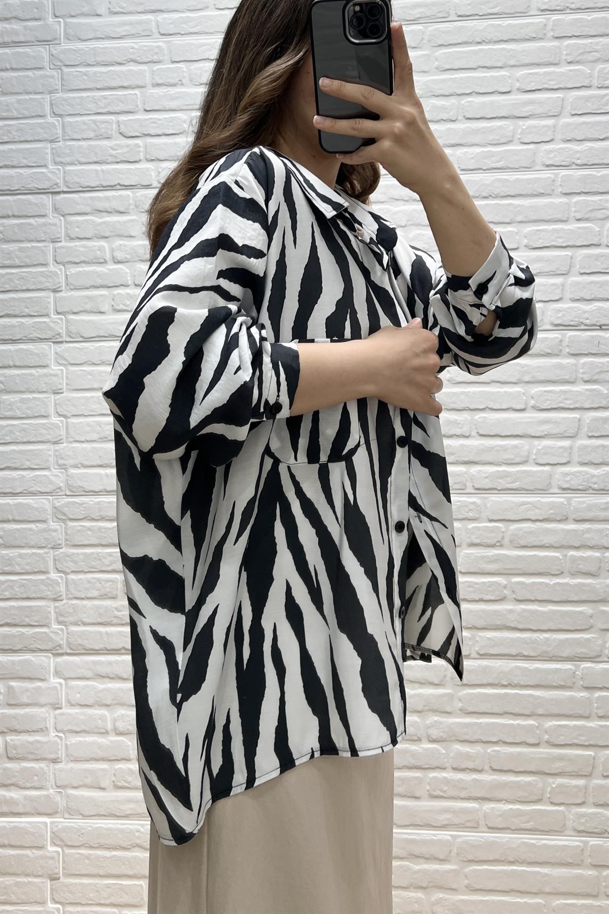 Zebra Desenli Tensel Gömlek uygun fiyatlarda www.butikhola.com adresinde